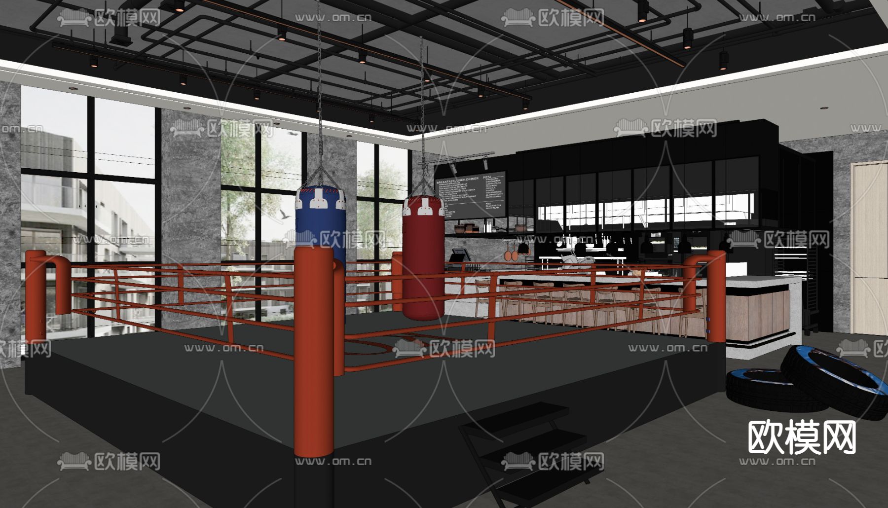 现代健身房su模型下载（渲染图2）