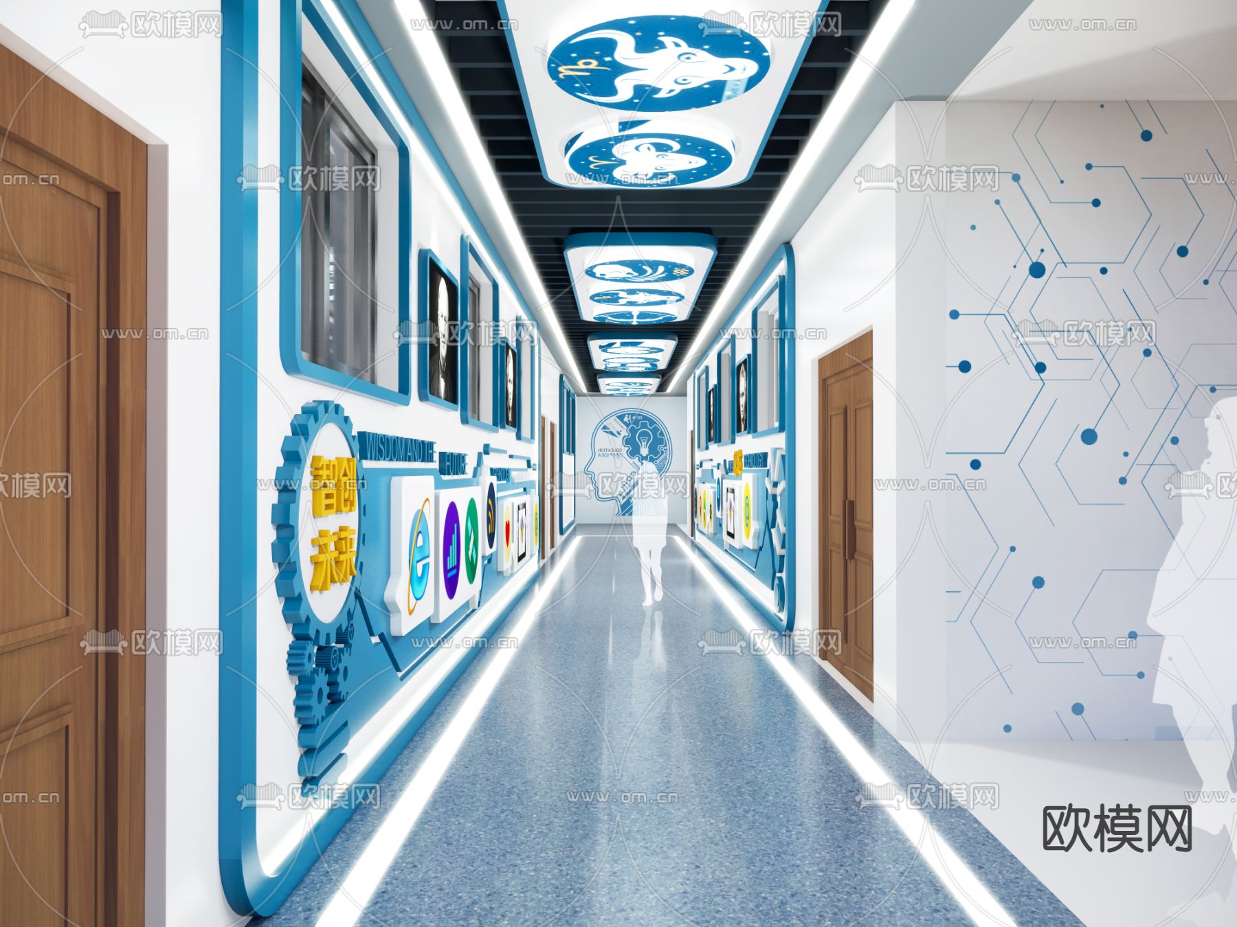 现代学校走廊su模型下载（渲染图1）