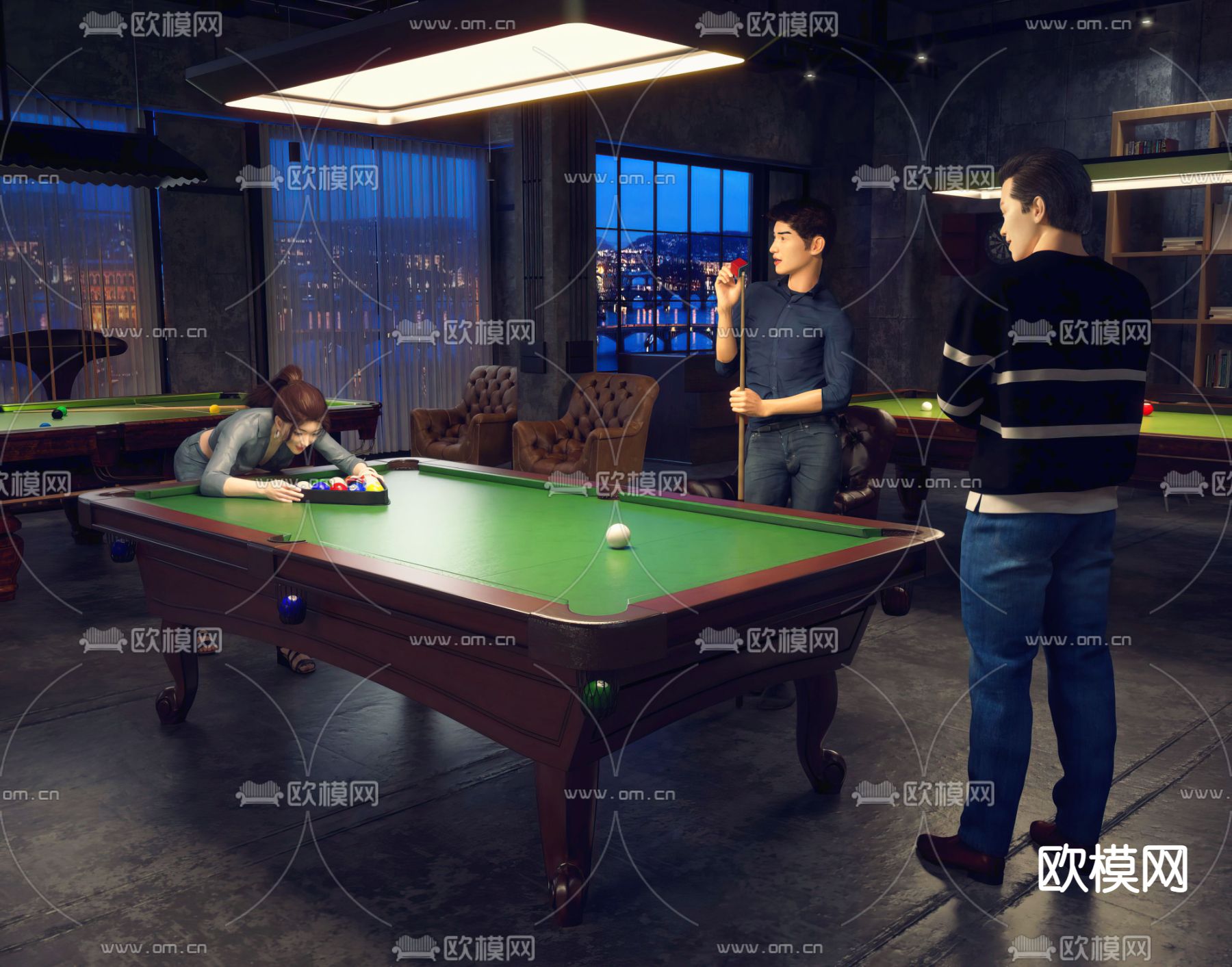 工业风桌球室3d模型下载（渲染图3）