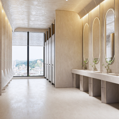  侘寂公共卫生间su模型 