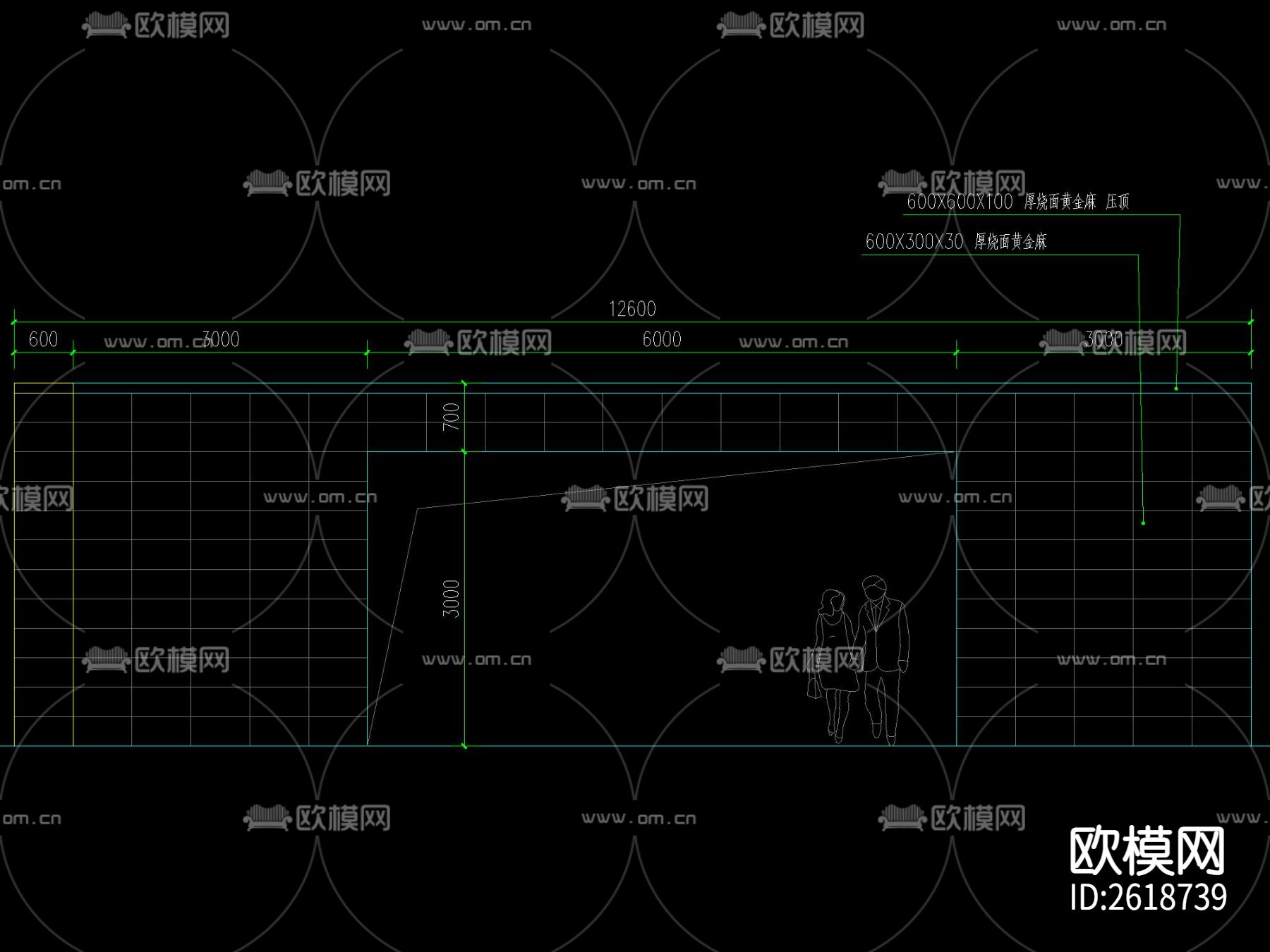 现代镂空花岗岩景墙CAD施工图下载（渲染图5）