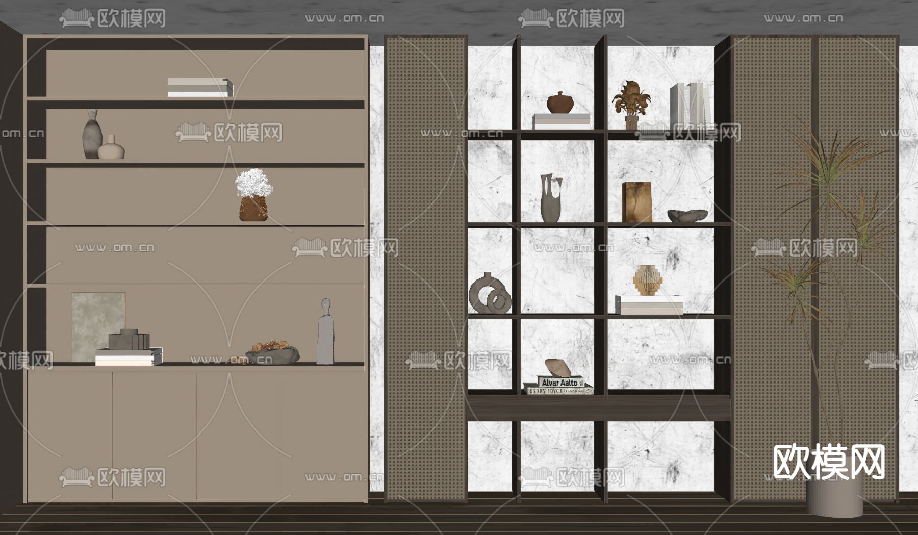 侘寂书柜su模型下载（渲染图2）