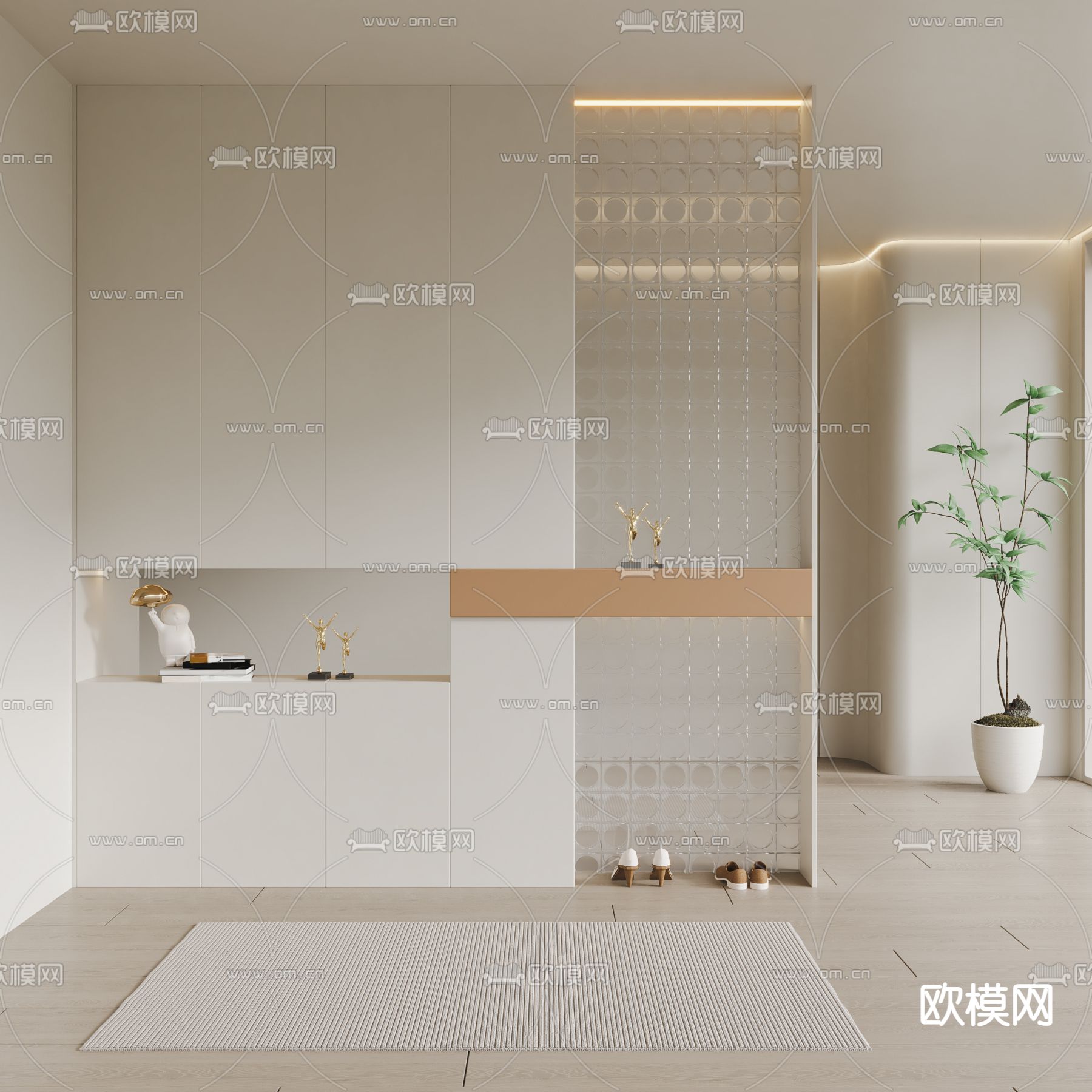 奶油风鞋柜 玄关隔断3d模型下载