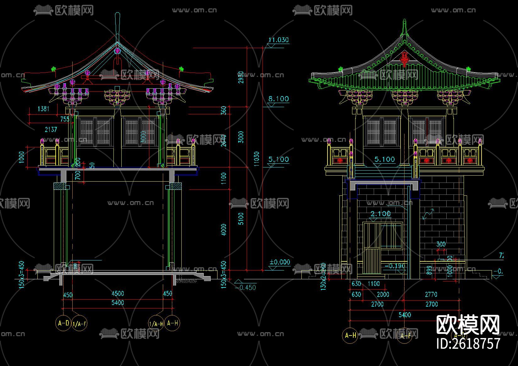 中式仿古山门CAD施工图下载（渲染图2）