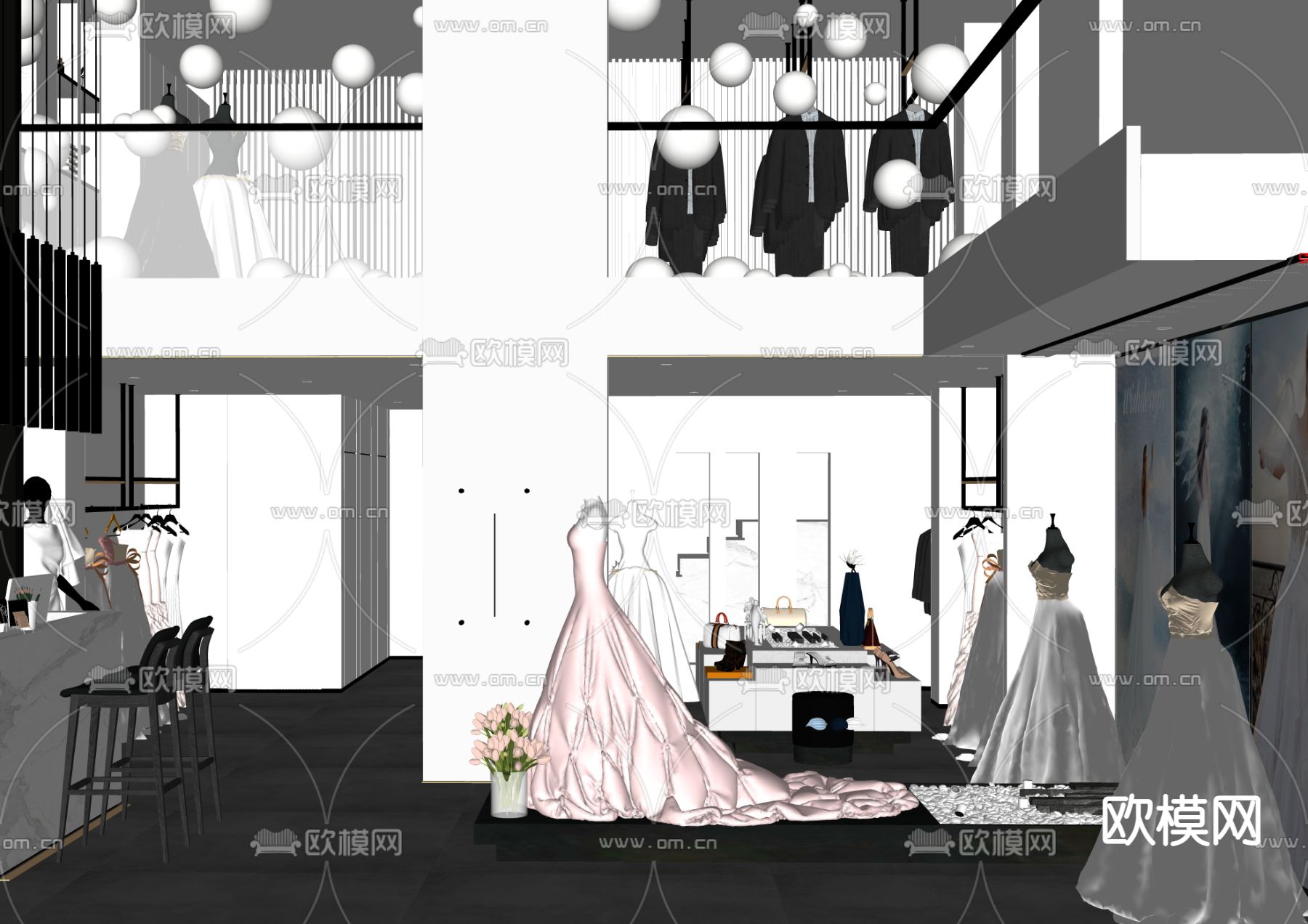 现代婚纱店su模型下载（渲染图2）