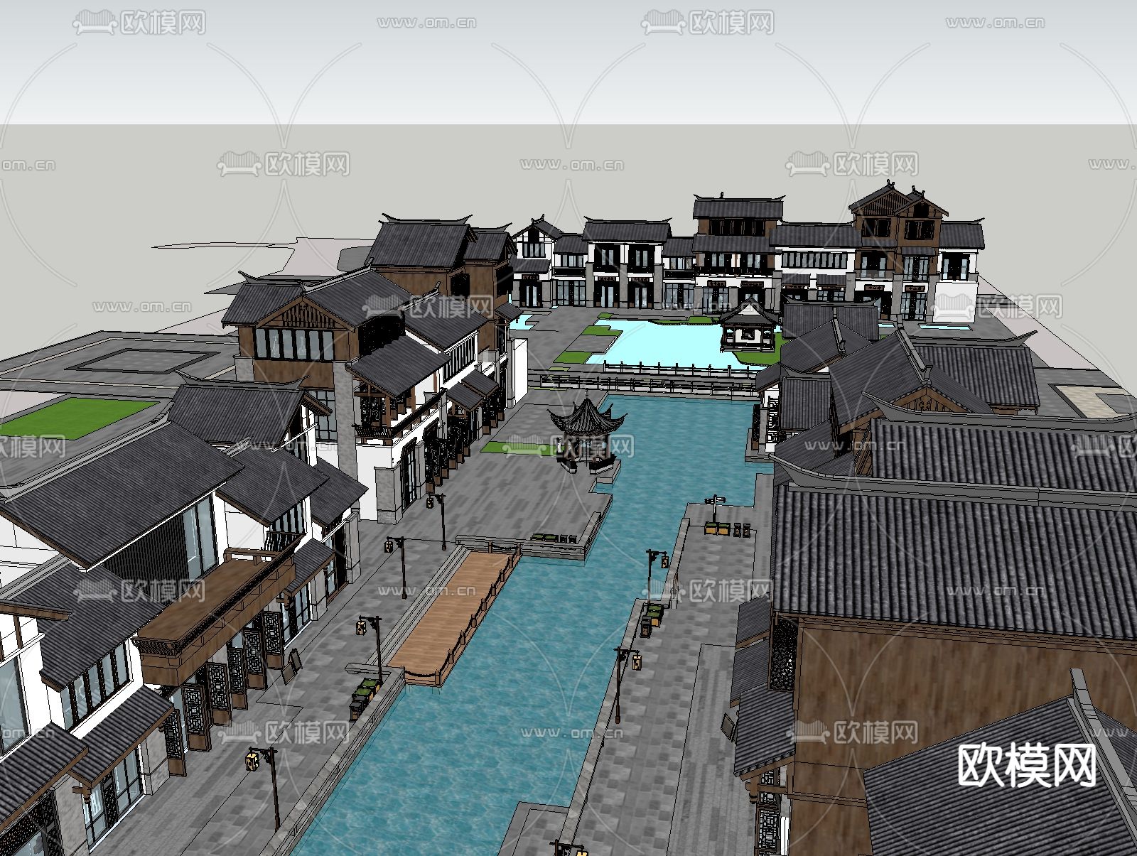 中式商业街su模型下载（渲染图3）
