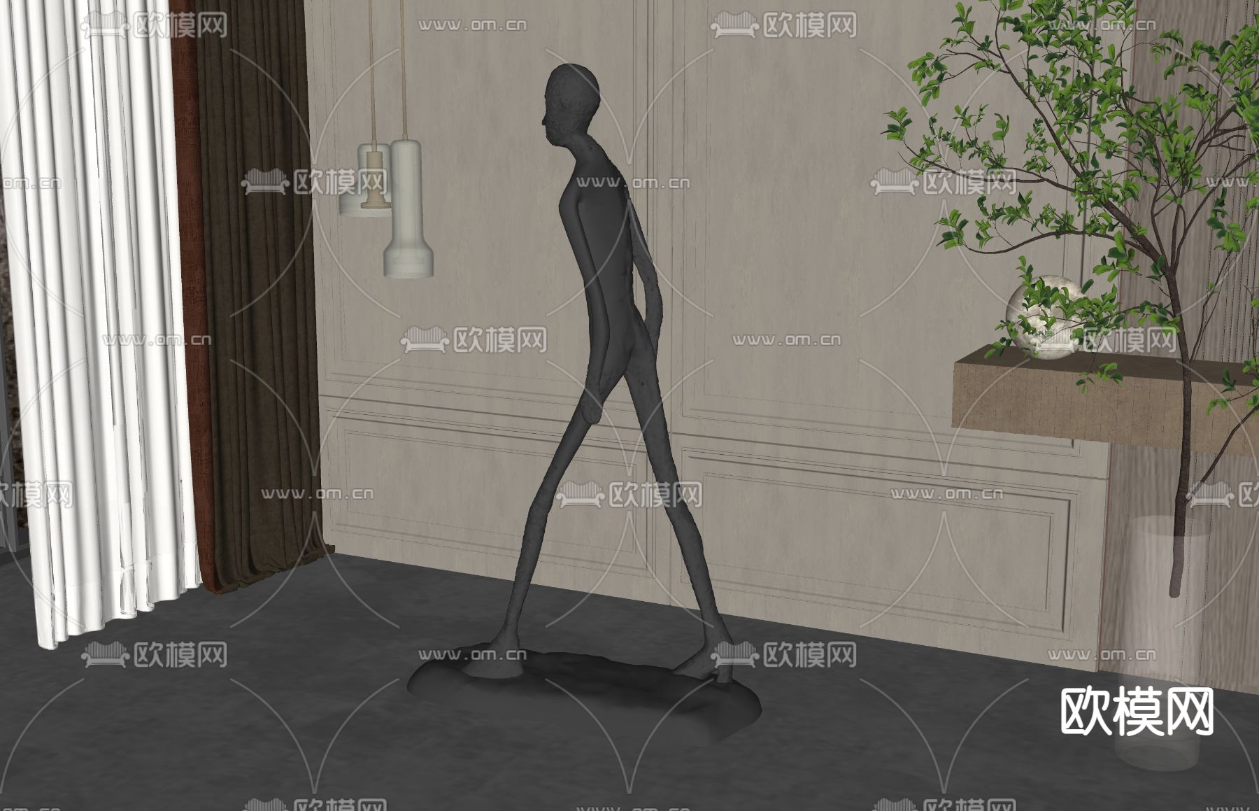 现代人物雕塑su模型下载（渲染图2）