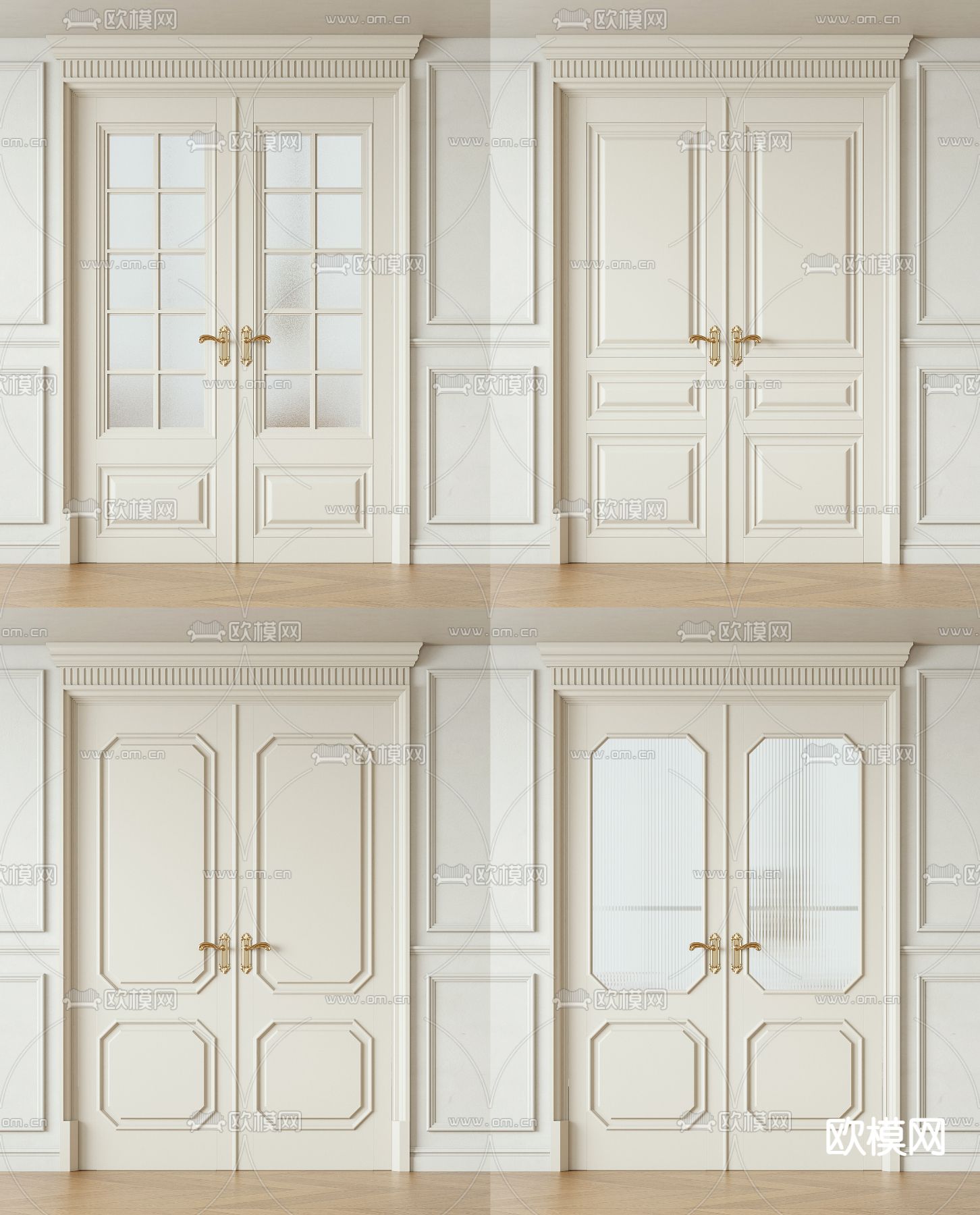 法式双开门 入户门 房门3d模型下载（渲染图1）