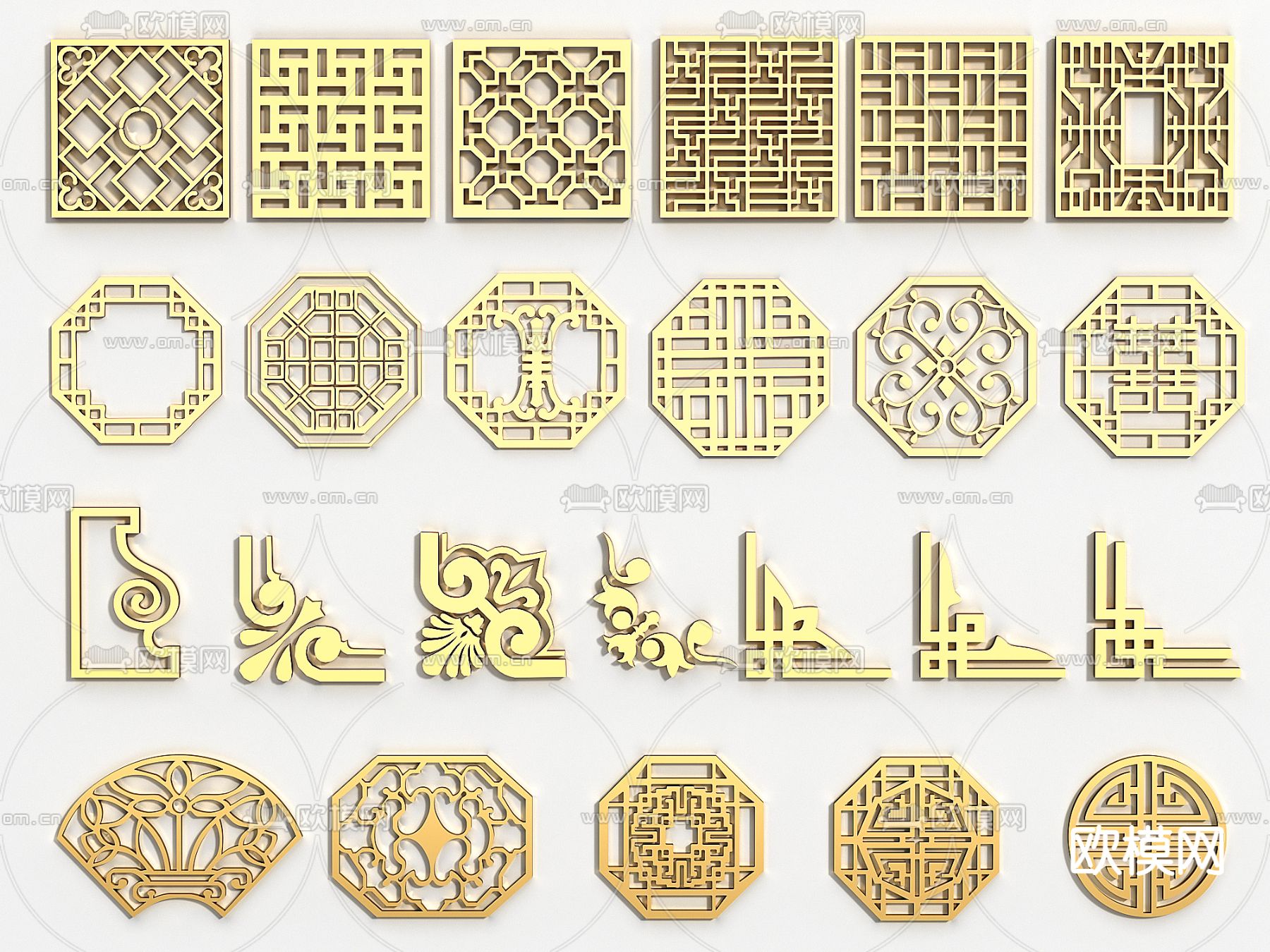 镂空窗花 窗格雕花 角花角线雕花su模型下载（渲染图1）