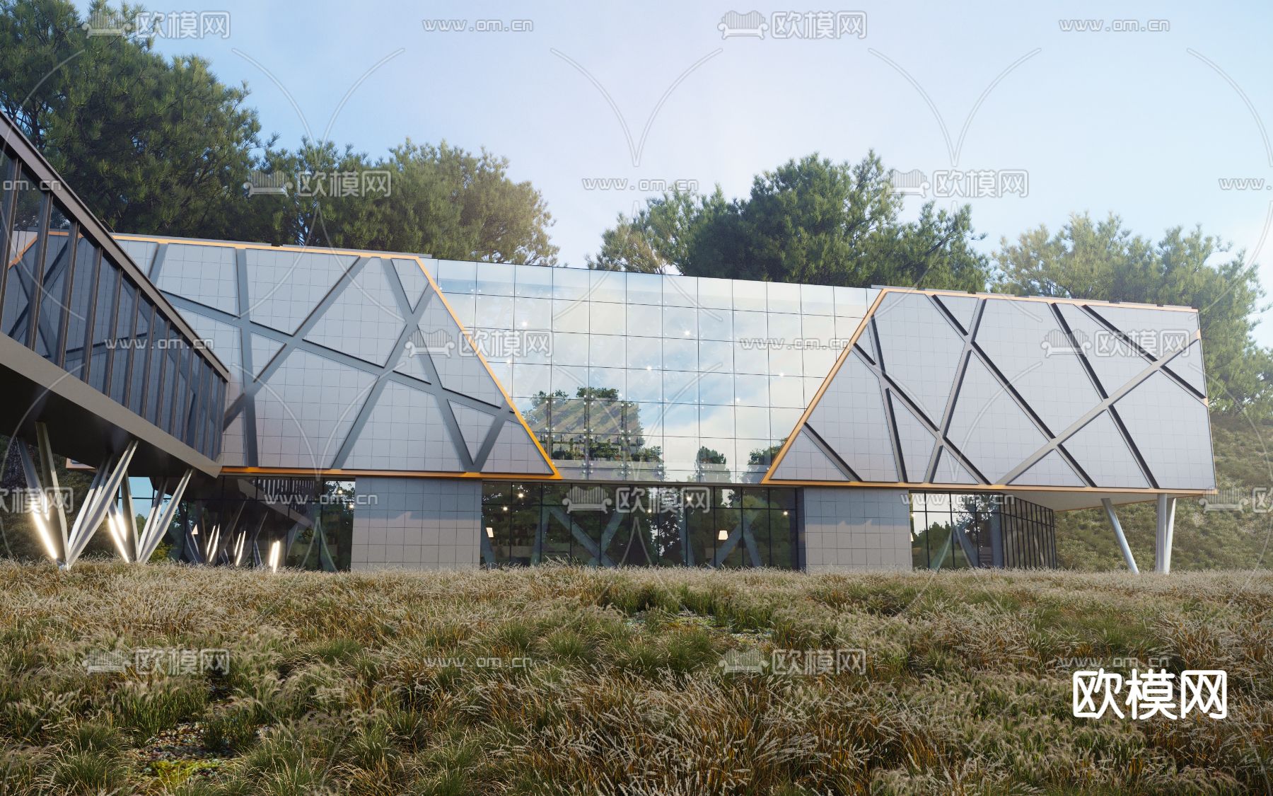 厂房办公楼 建筑外观3d模型下载