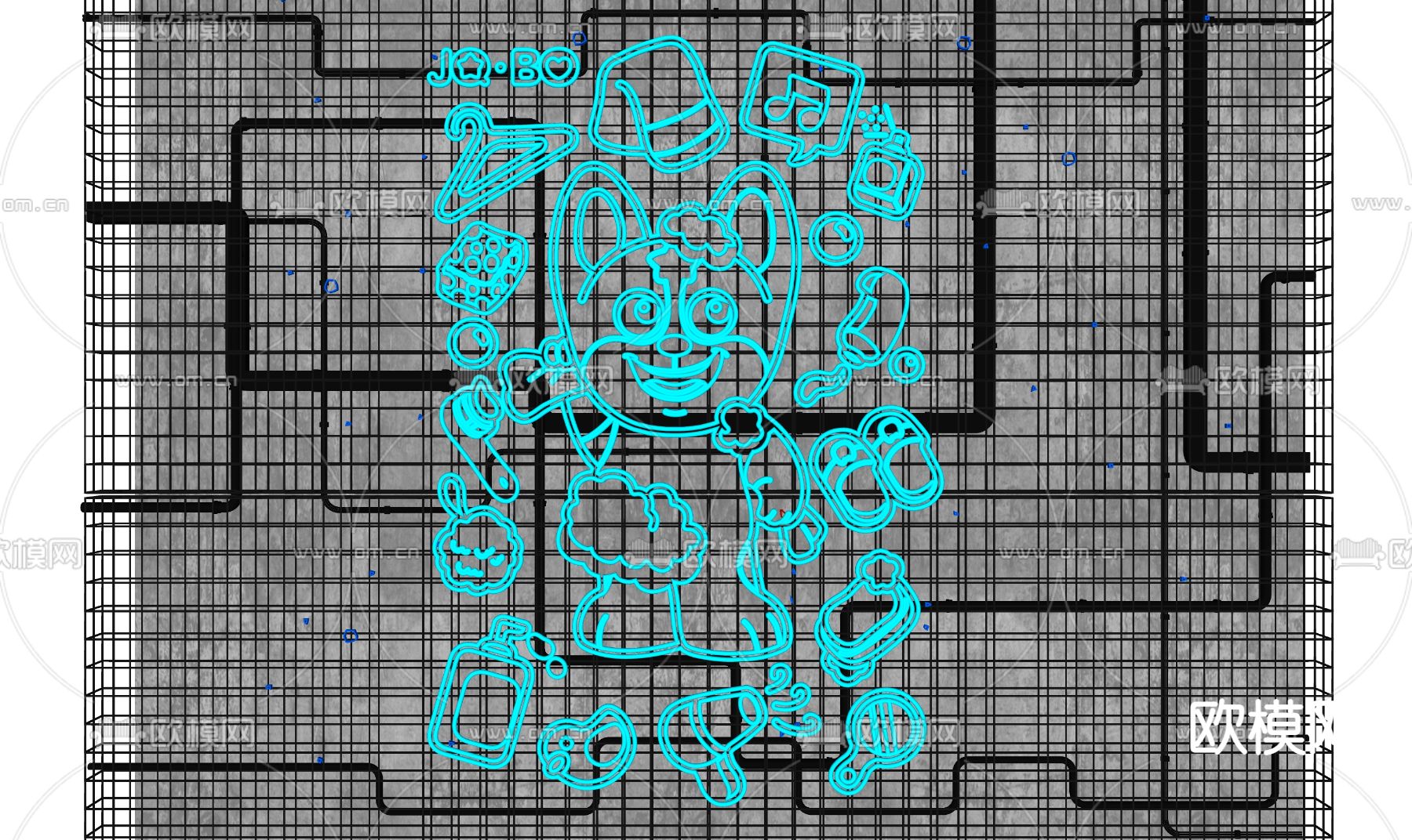霓虹灯 国潮灯 装饰灯su模型下载（渲染图2）