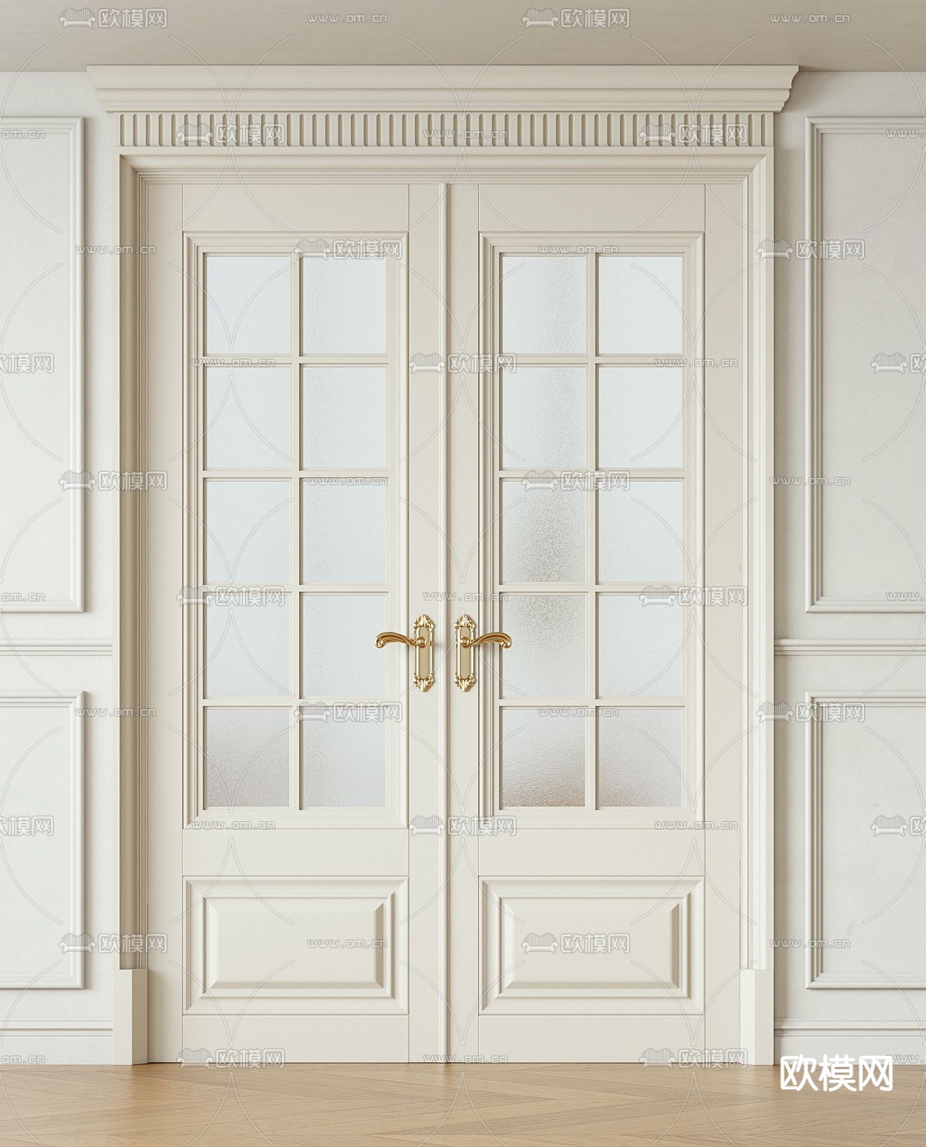 法式双开门 入户门 房门3d模型下载（渲染图2）