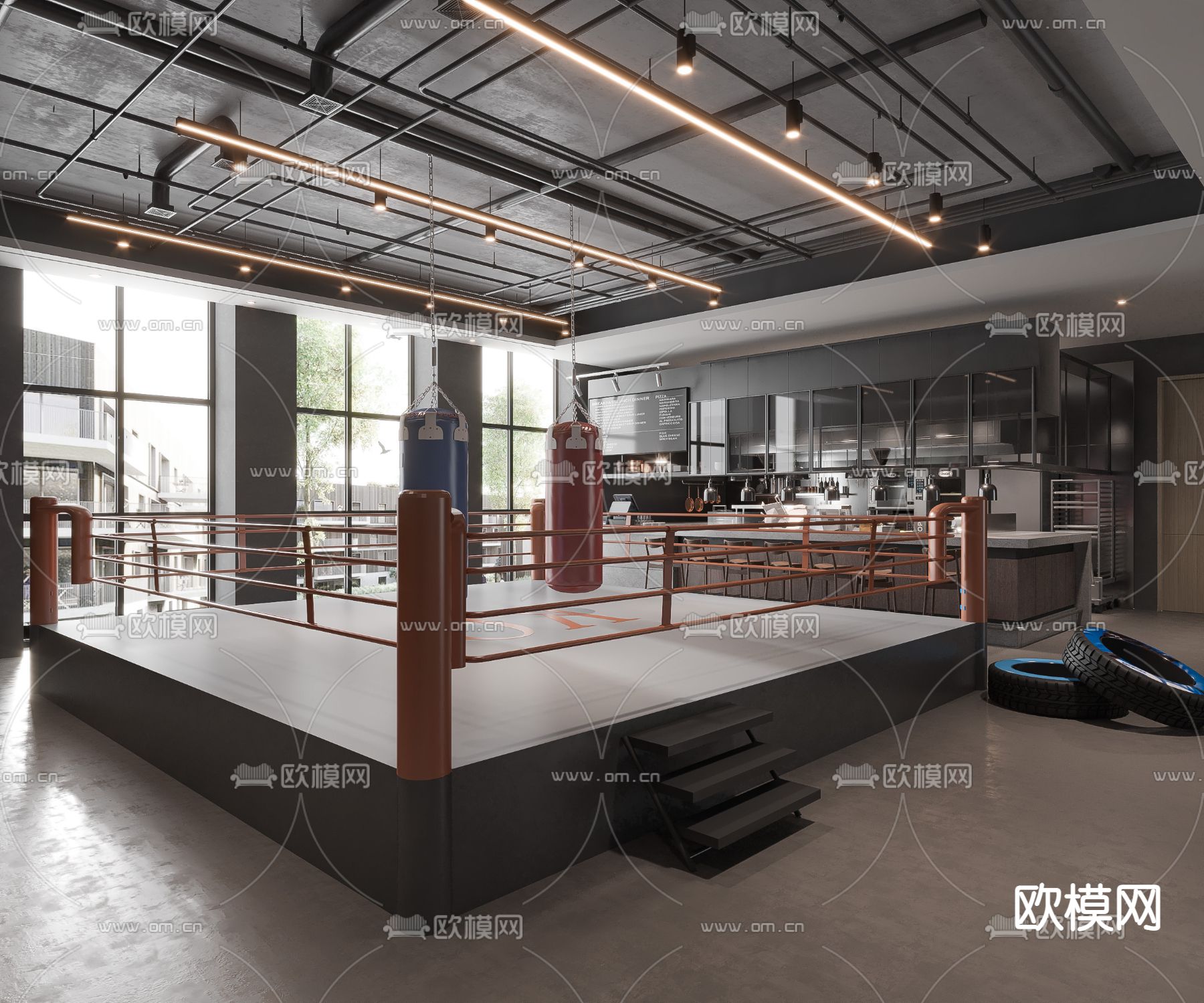 现代健身房su模型下载（渲染图1）