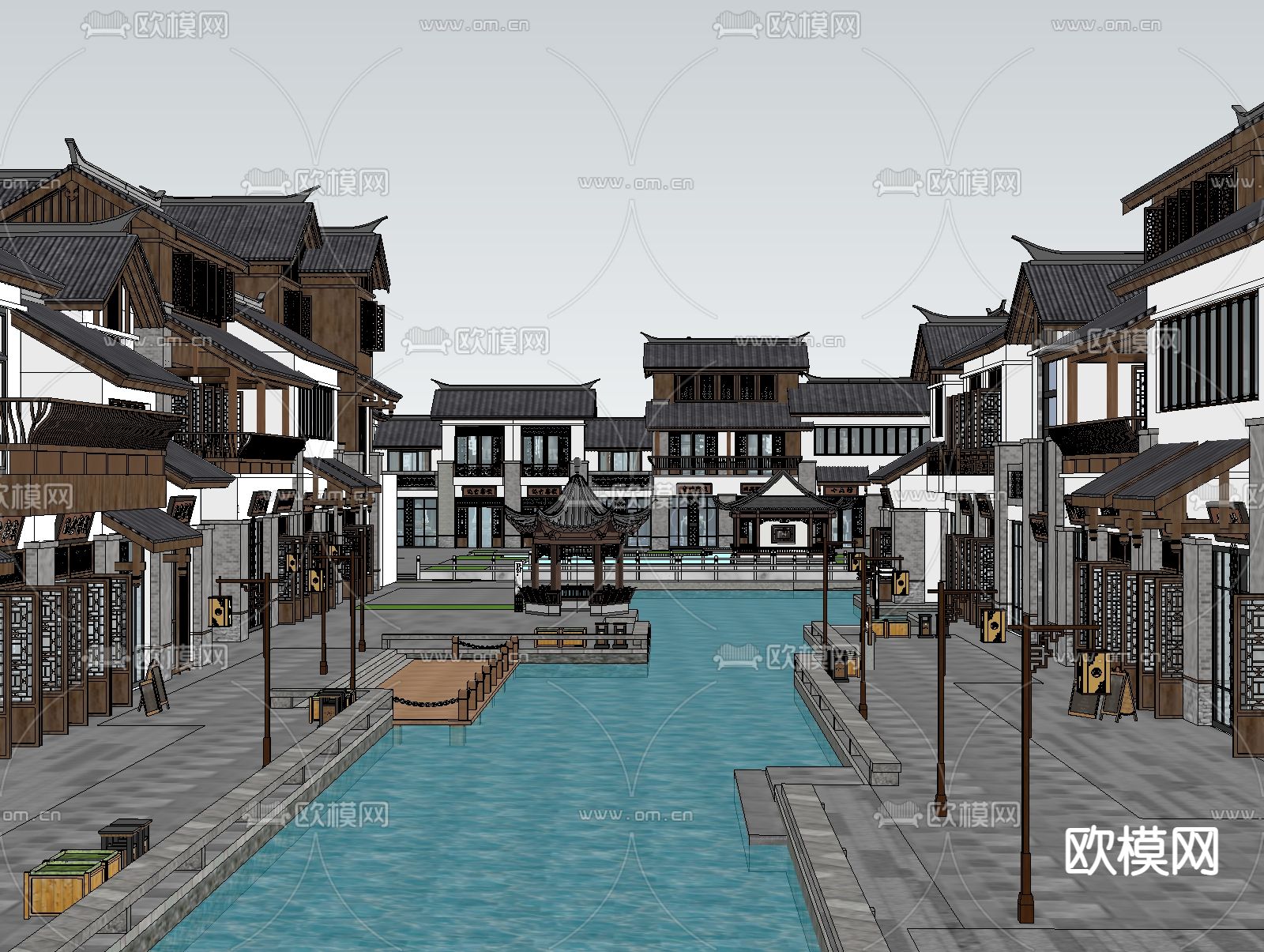 中式商业街su模型下载（渲染图4）