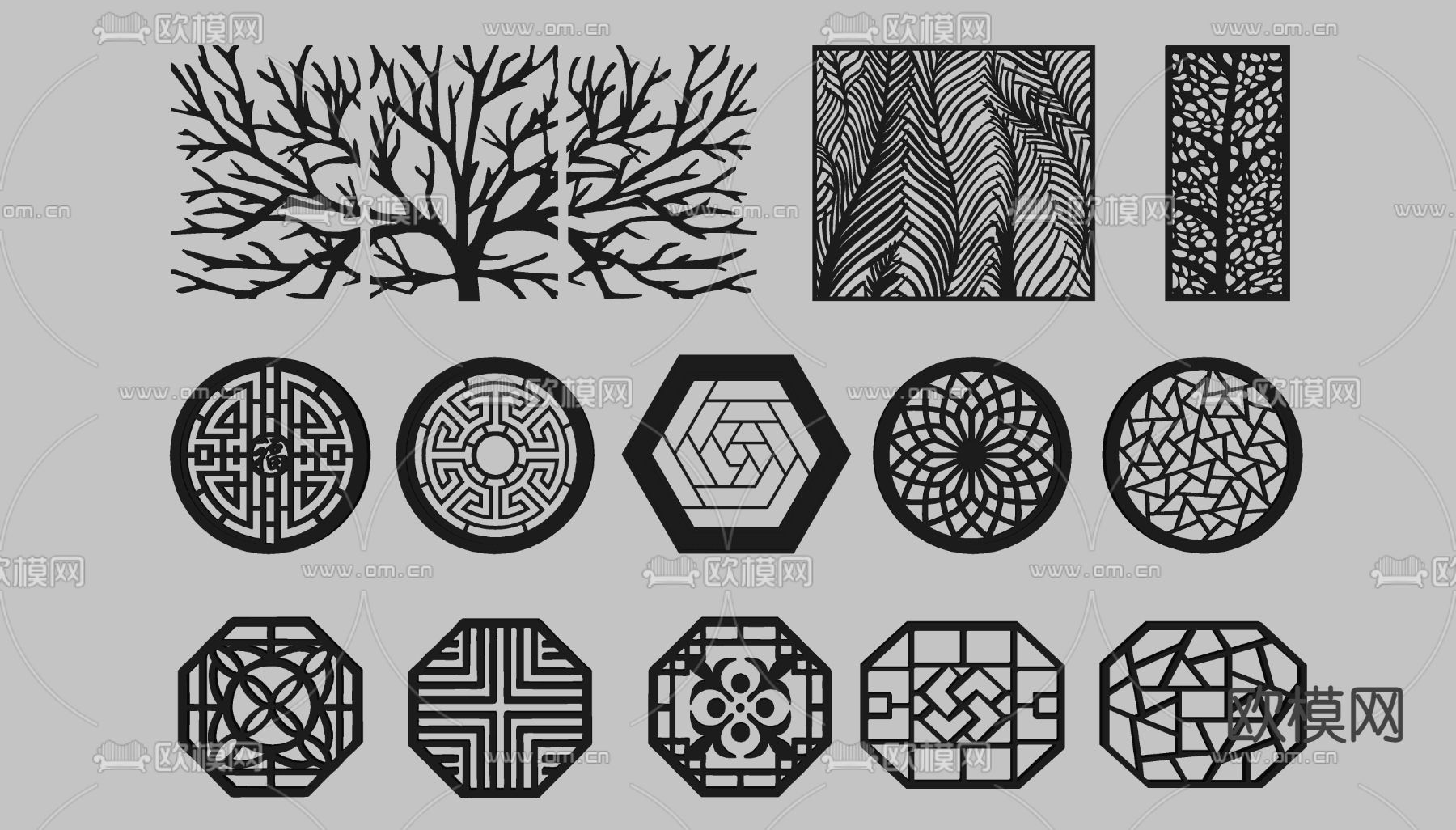 镂空窗花 窗格雕花 角花角线雕花su模型下载（渲染图2）