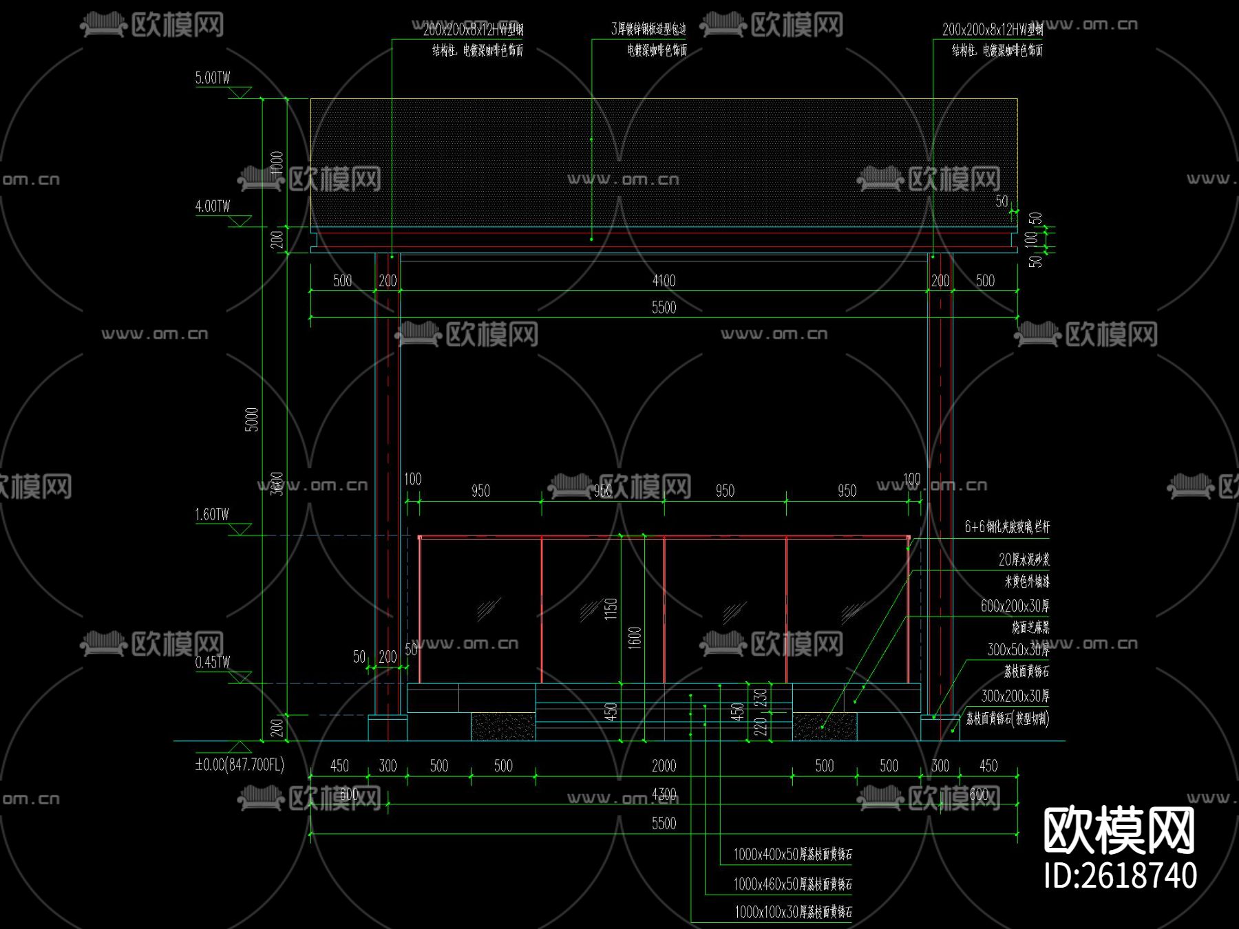 人防出入口廊架CAD施工图下载（渲染图1）
