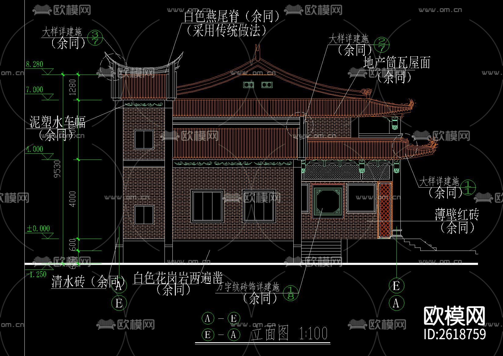 中式古建筑CAD施工图下载（渲染图2）