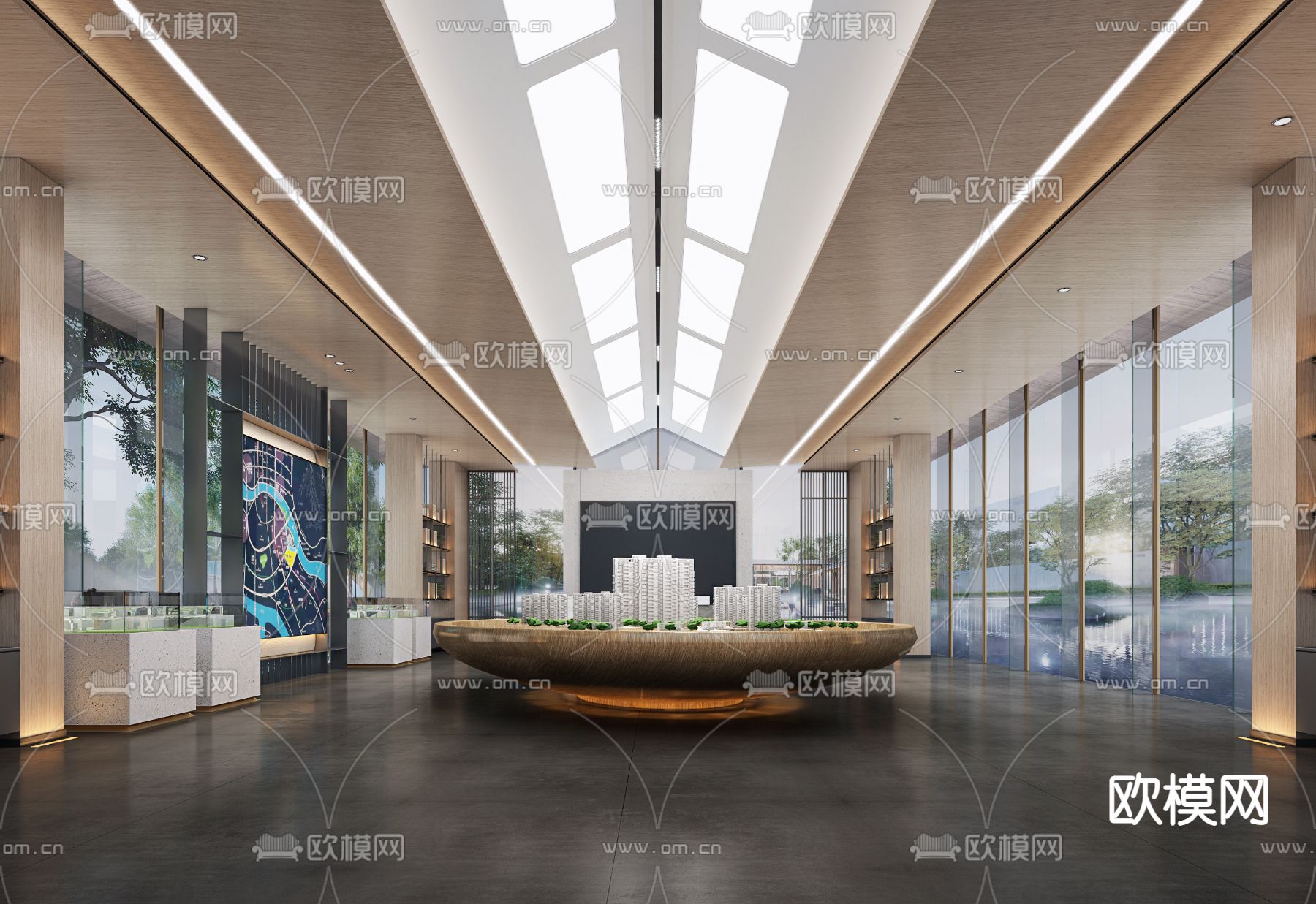 新中式售楼处 沙盘区3d模型下载（渲染图1）
