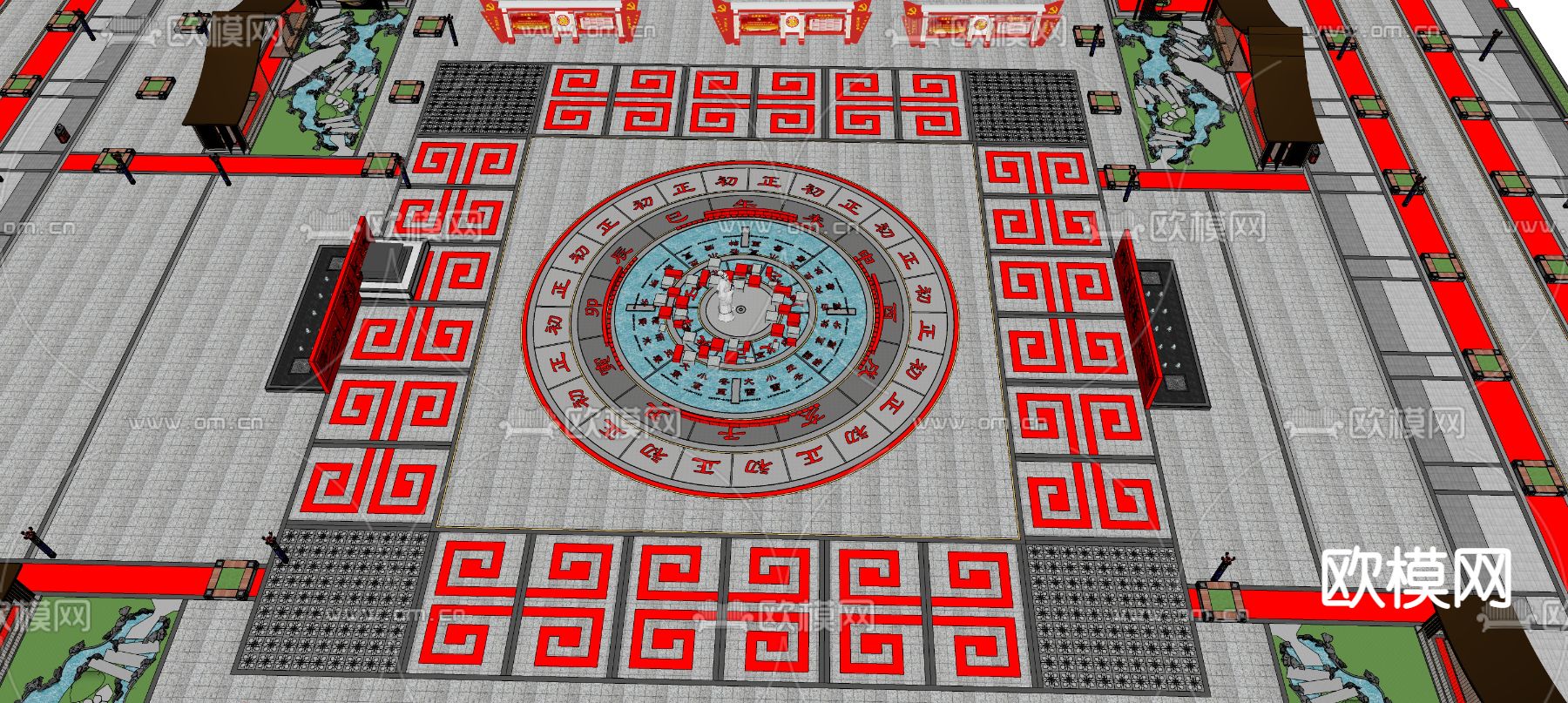 现代红色文化广场su模型