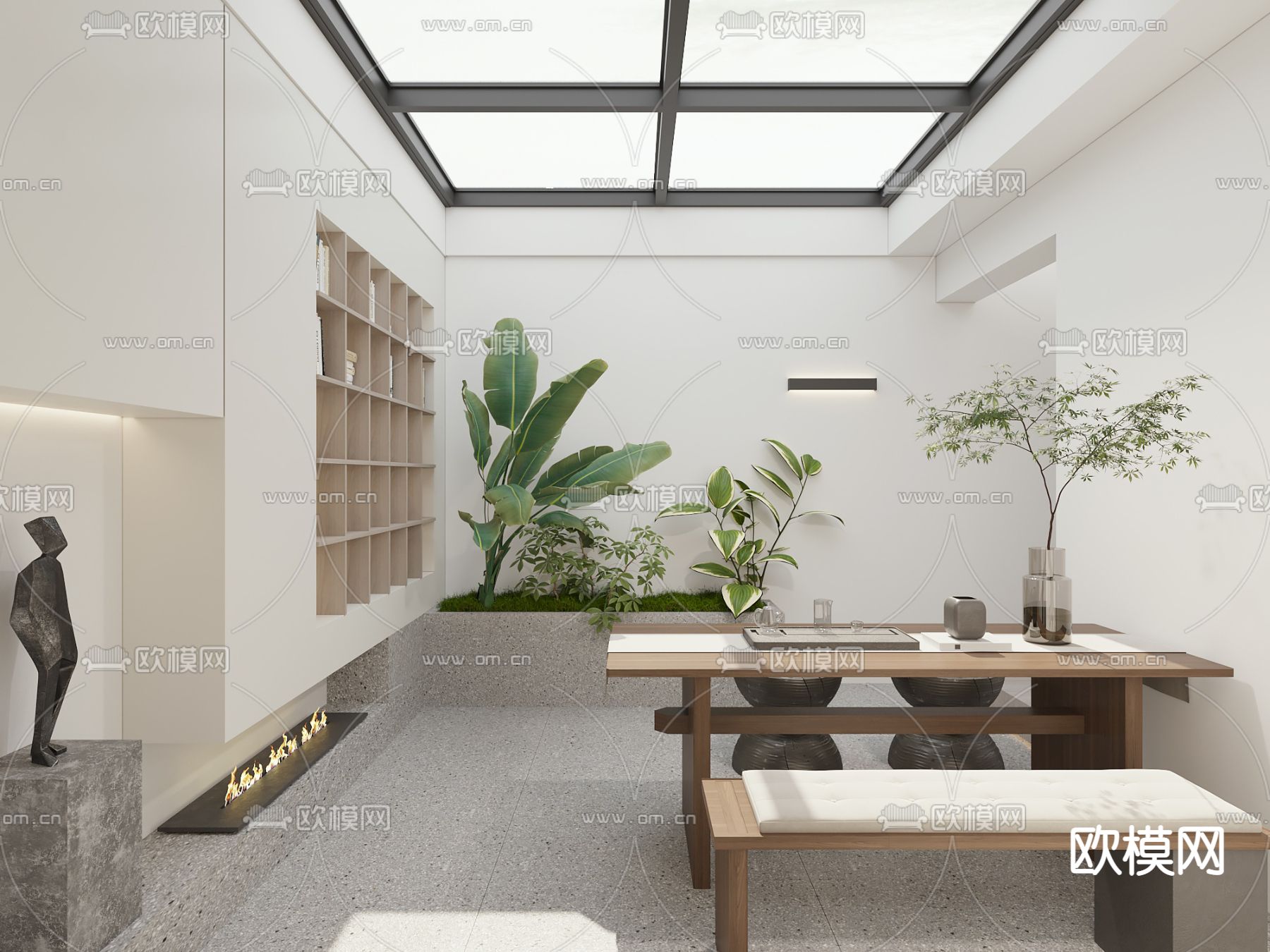下沉式庭院 阳光房3d模型下载_ID14069852_3dmax免费模型-欧模网