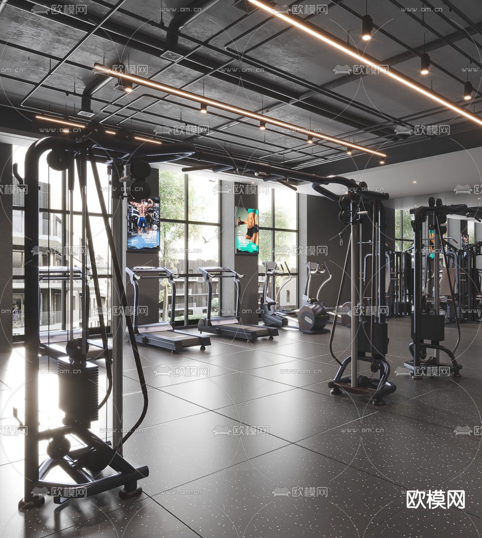 工业风健身房su模型下载（渲染图1）