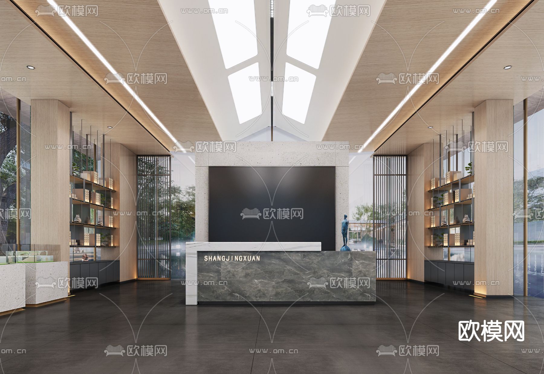 新中式售楼处 沙盘区3d模型下载（渲染图2）