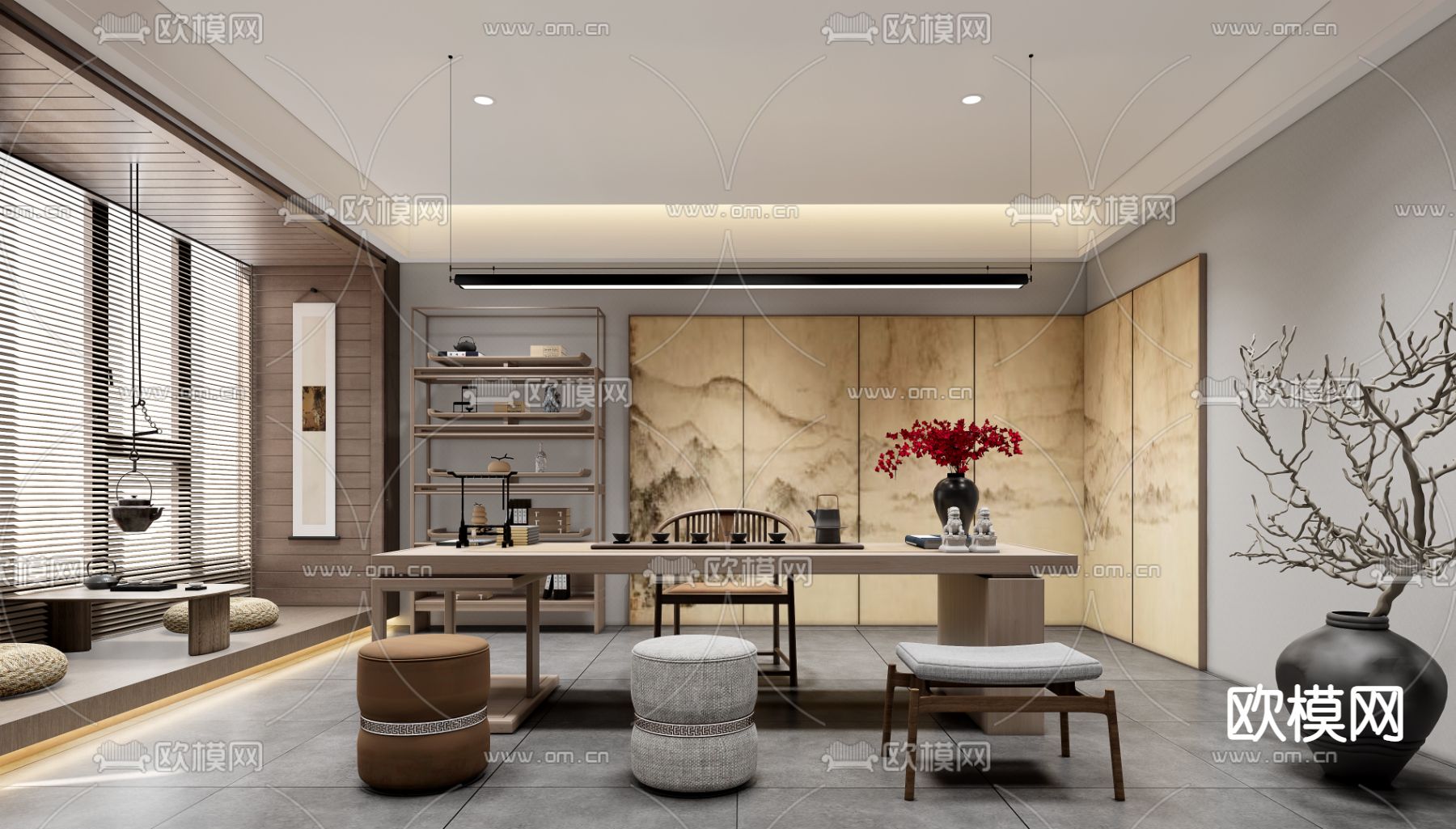 中式茶室3d模型下载