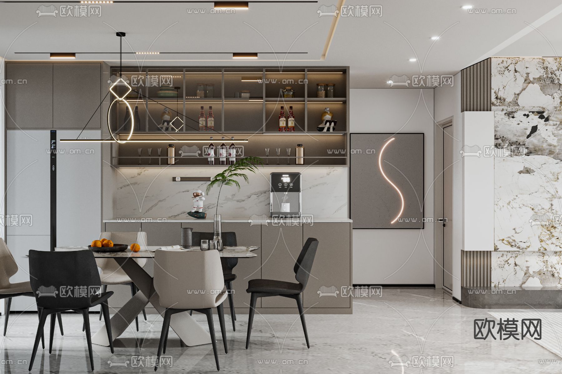 现代客餐厅3d模型下载（渲染图3）