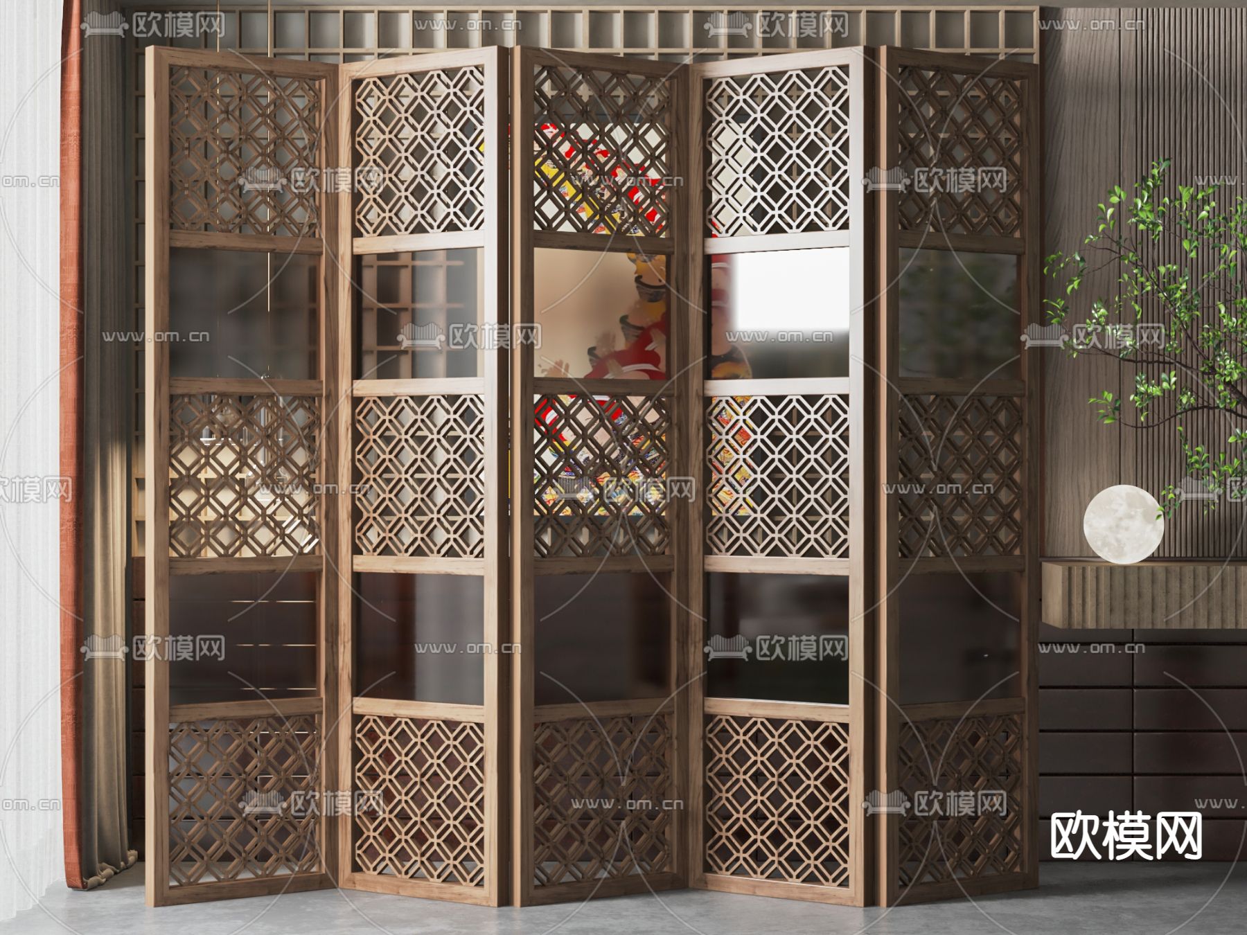 新中式屏风隔断su模型下载（渲染图1）