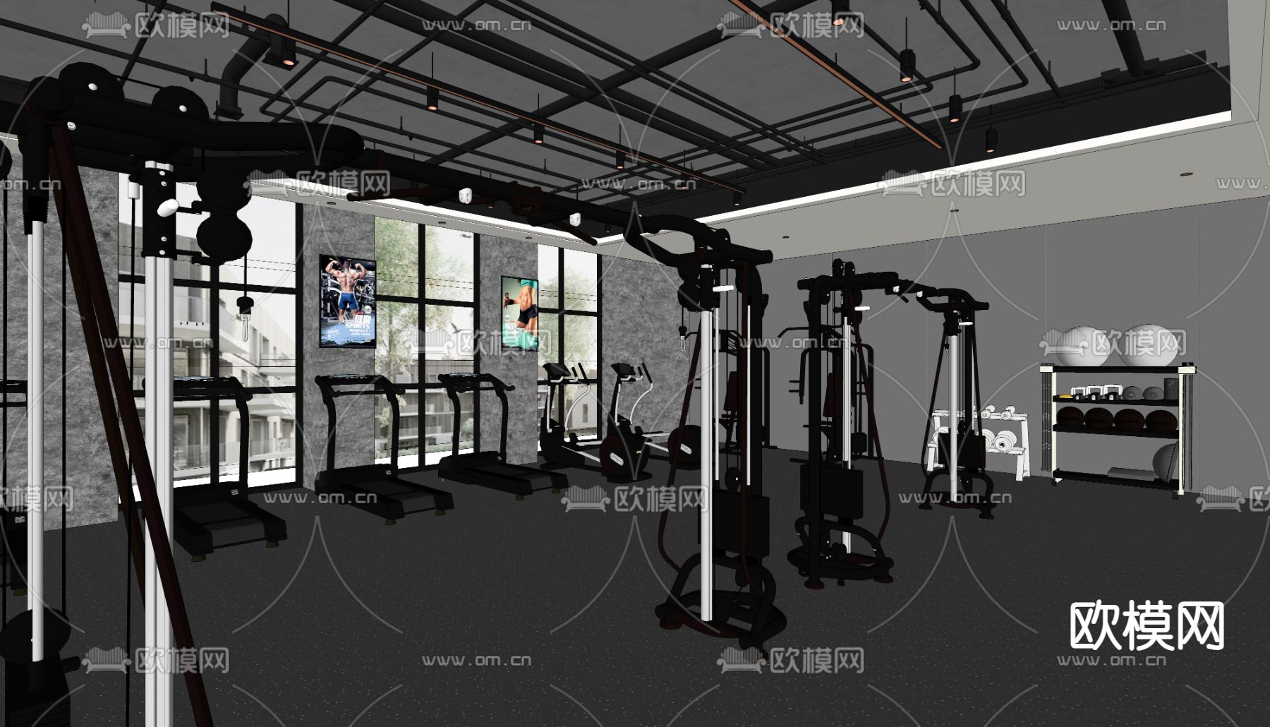 工业风健身房su模型下载（渲染图2）