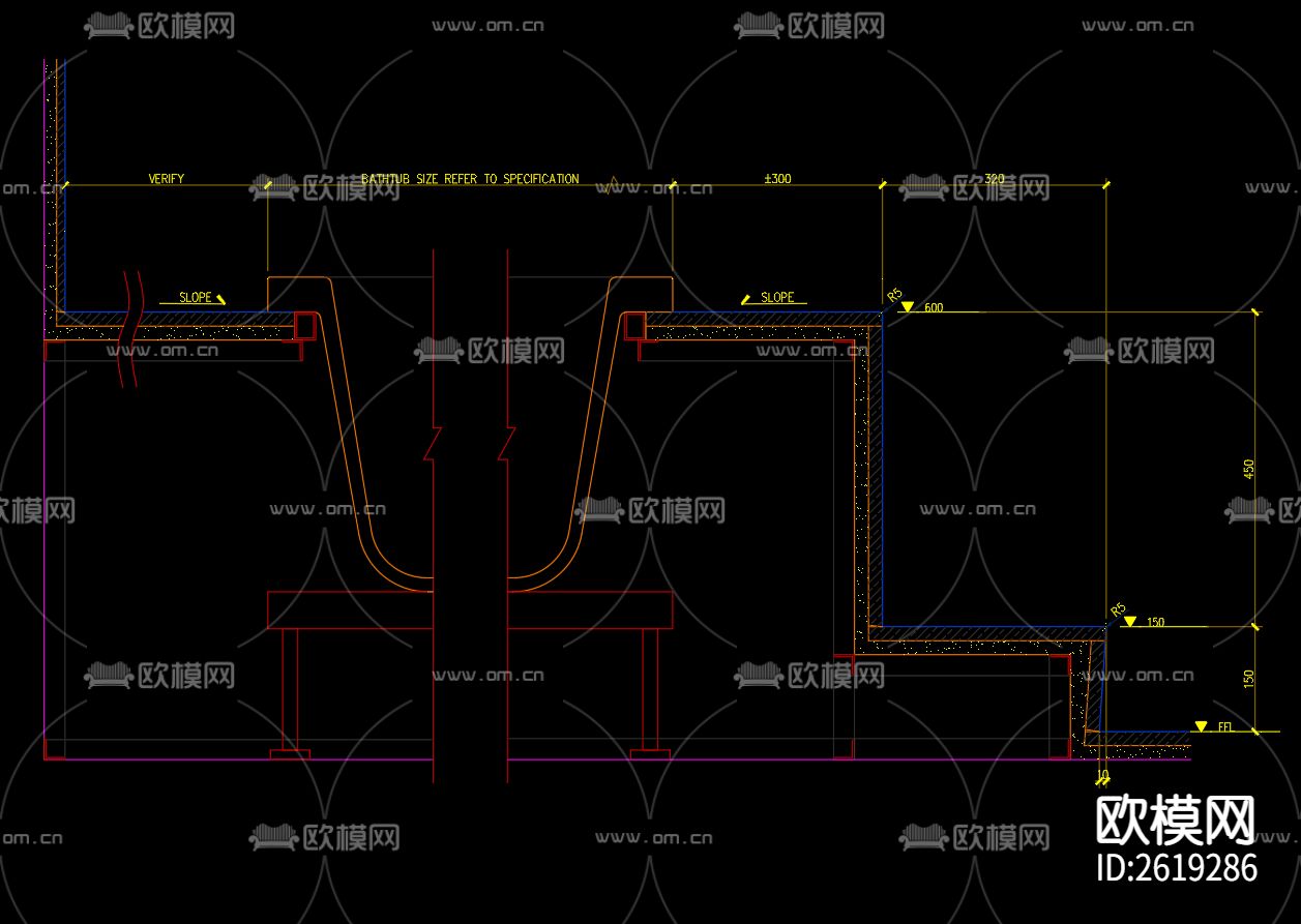 浴缸节点大样CAD施工图下载（渲染图2）