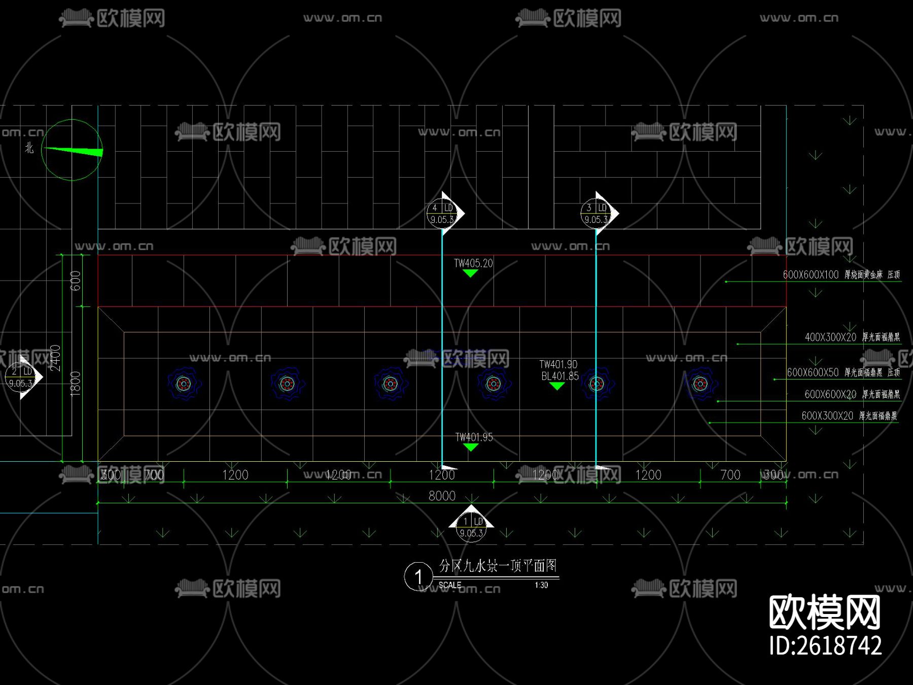 涌泉水景CAD施工图下载（渲染图4）