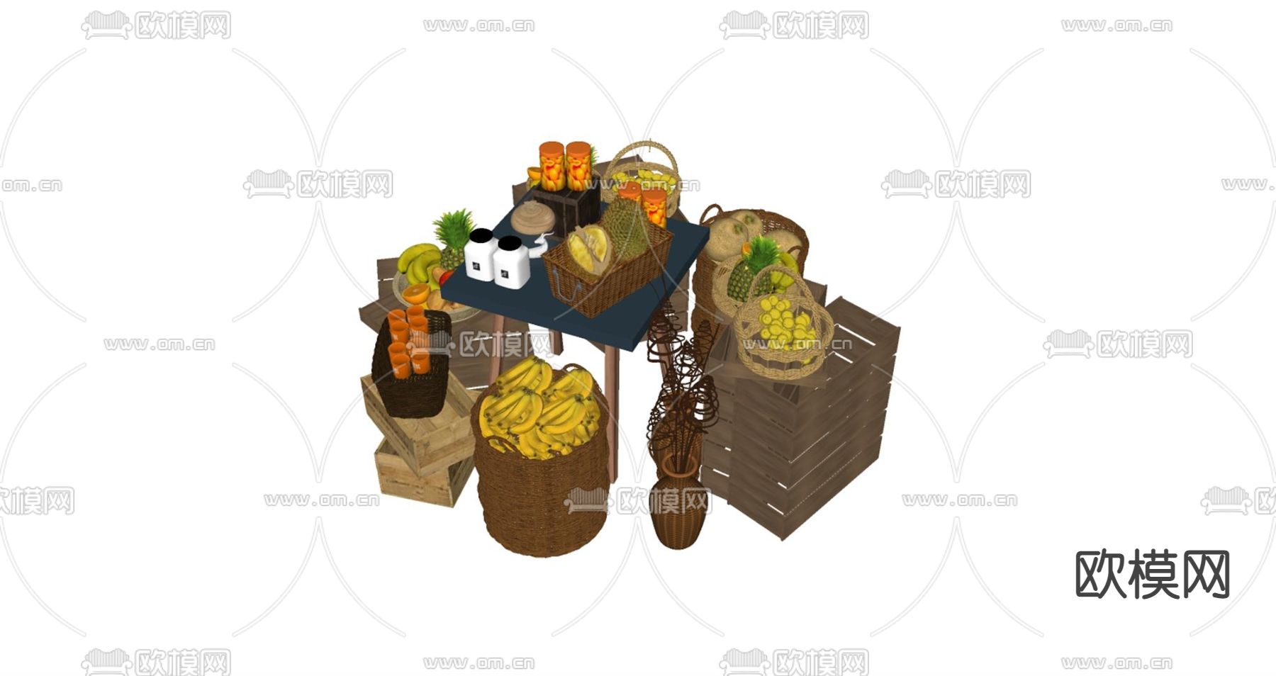 现代水果店展示柜su模型下载（渲染图2）