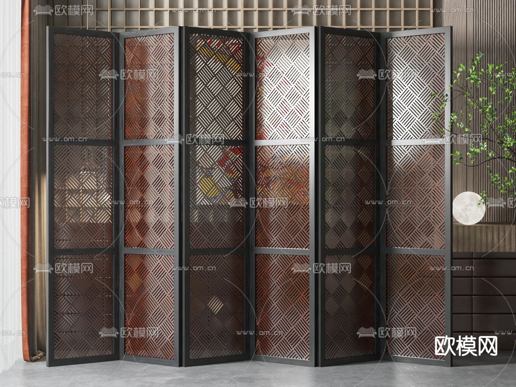 新中式屏风隔断su模型下载（渲染图1）