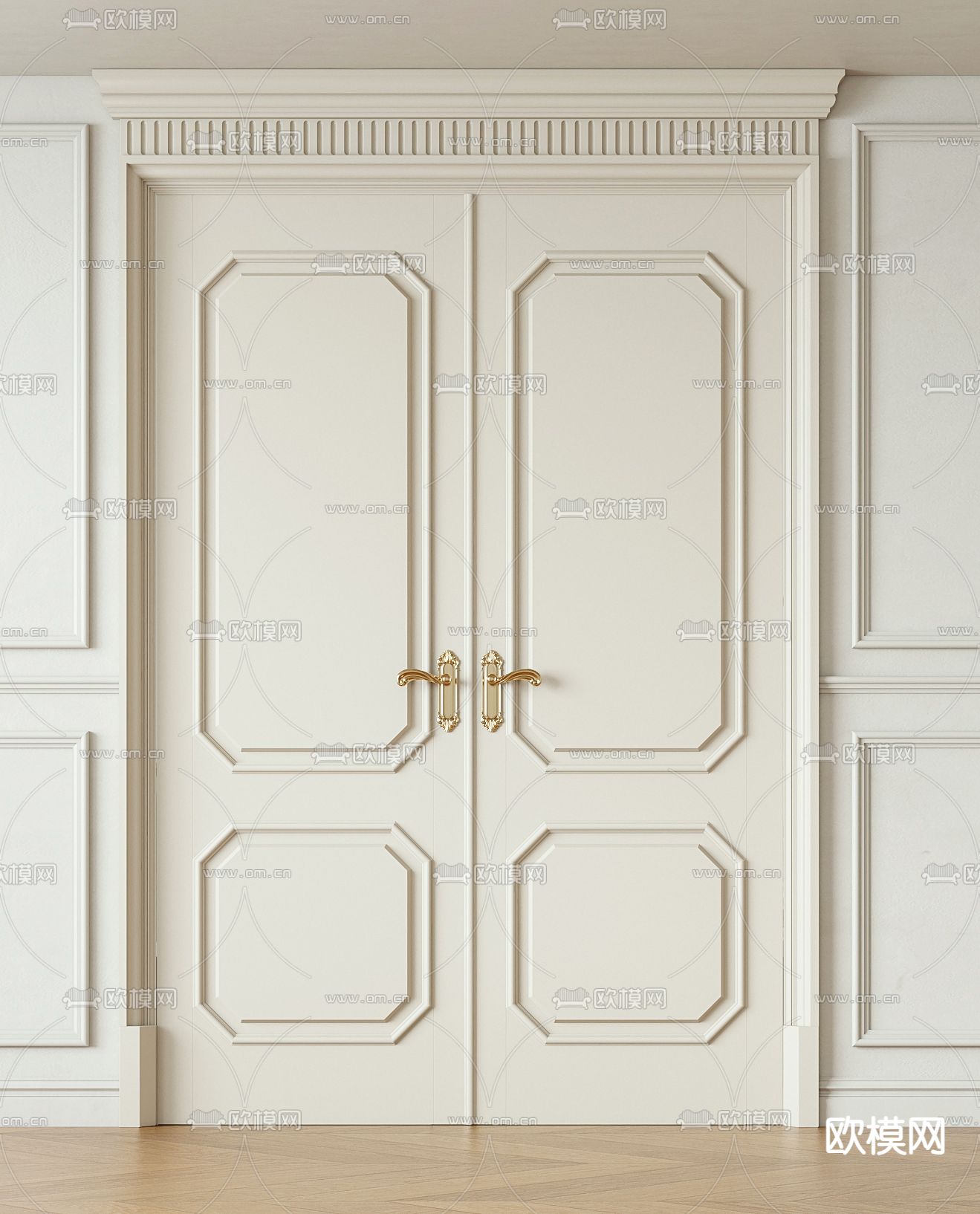 法式双开门 入户门 房门3d模型下载（渲染图5）