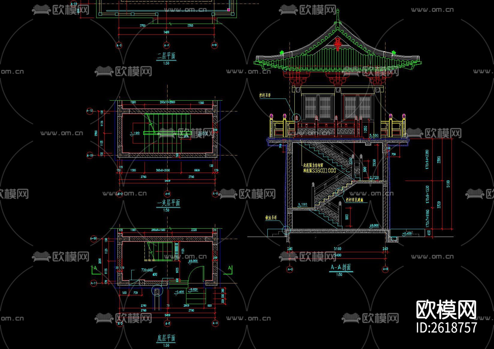 中式仿古山门CAD施工图下载（渲染图3）