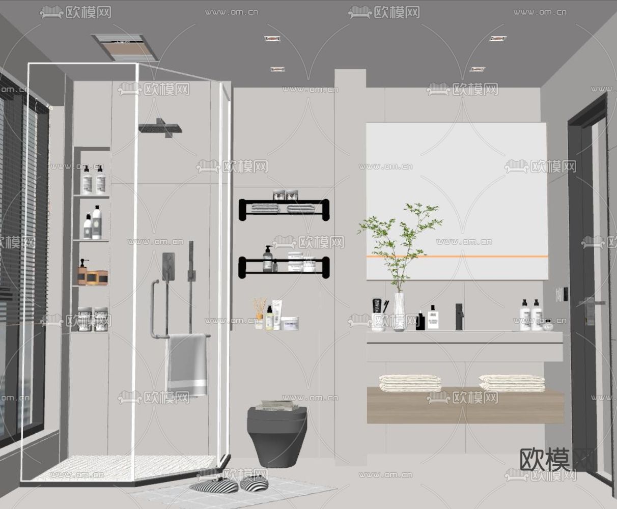现代卫生间su模型下载（渲染图2）