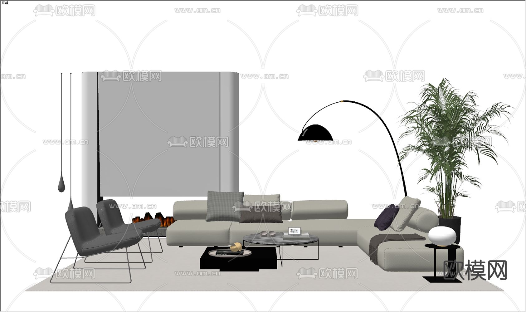 现代组合沙发su模型下载（渲染图2）
