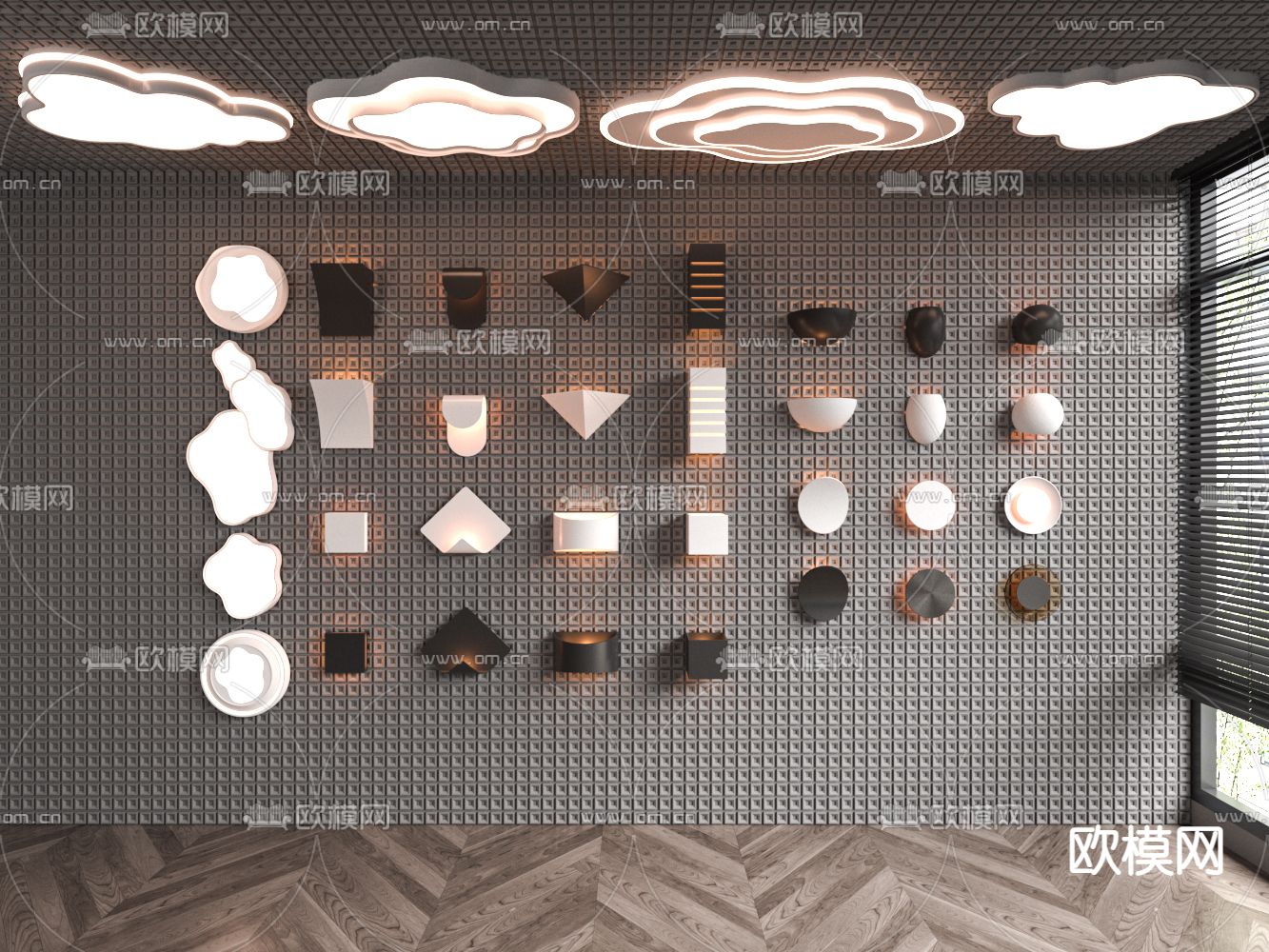 现代云朵壁灯 吸顶灯su模型下载（渲染图1）