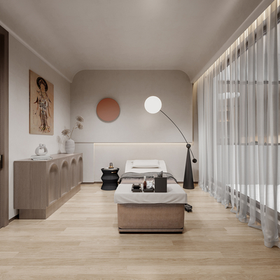  侘寂美容院包房su模型 