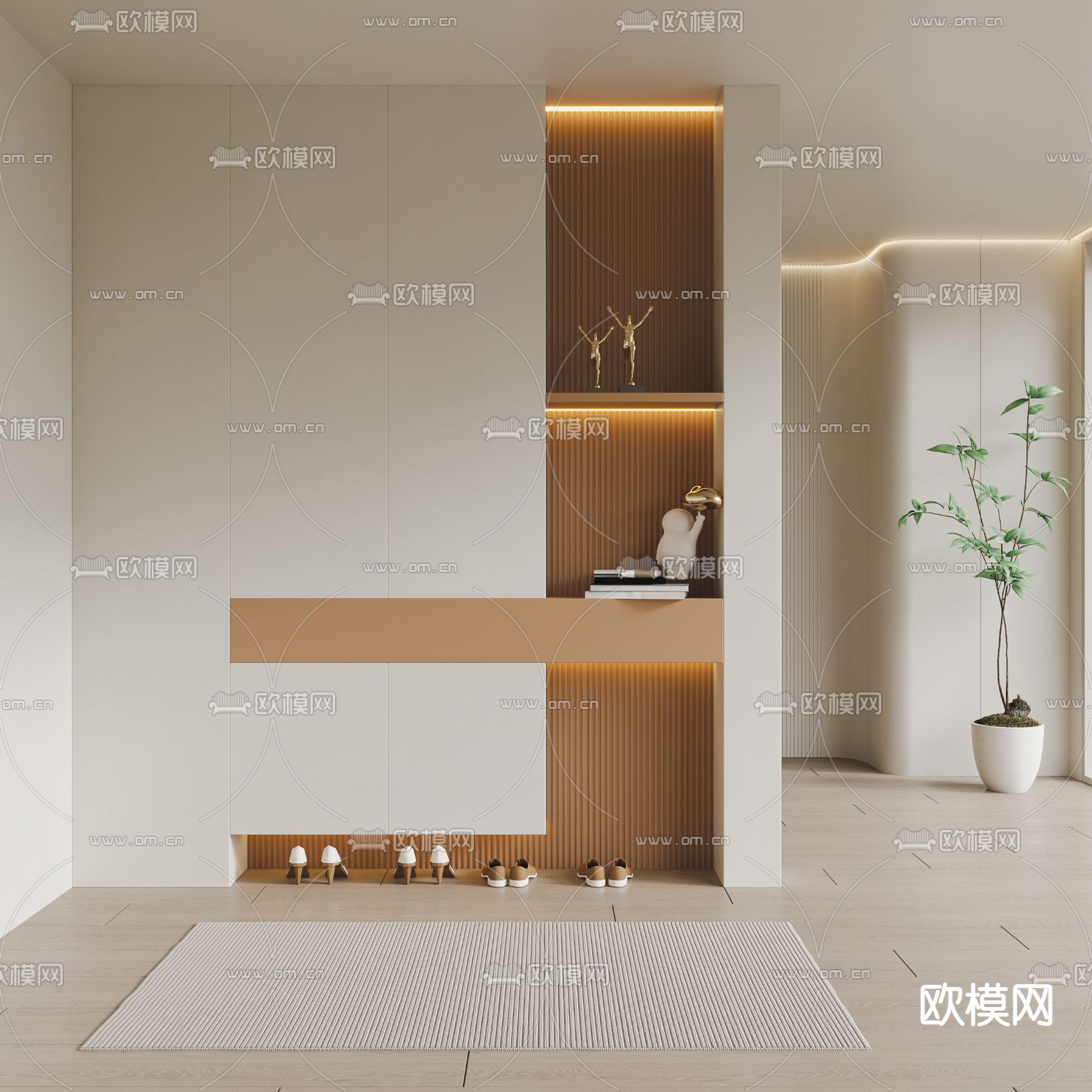 奶油风鞋柜 玄关隔断3d模型下载