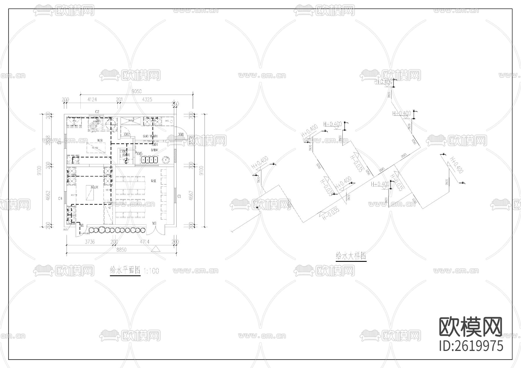 饭堂给排水设计cad施工图下载（渲染图3）