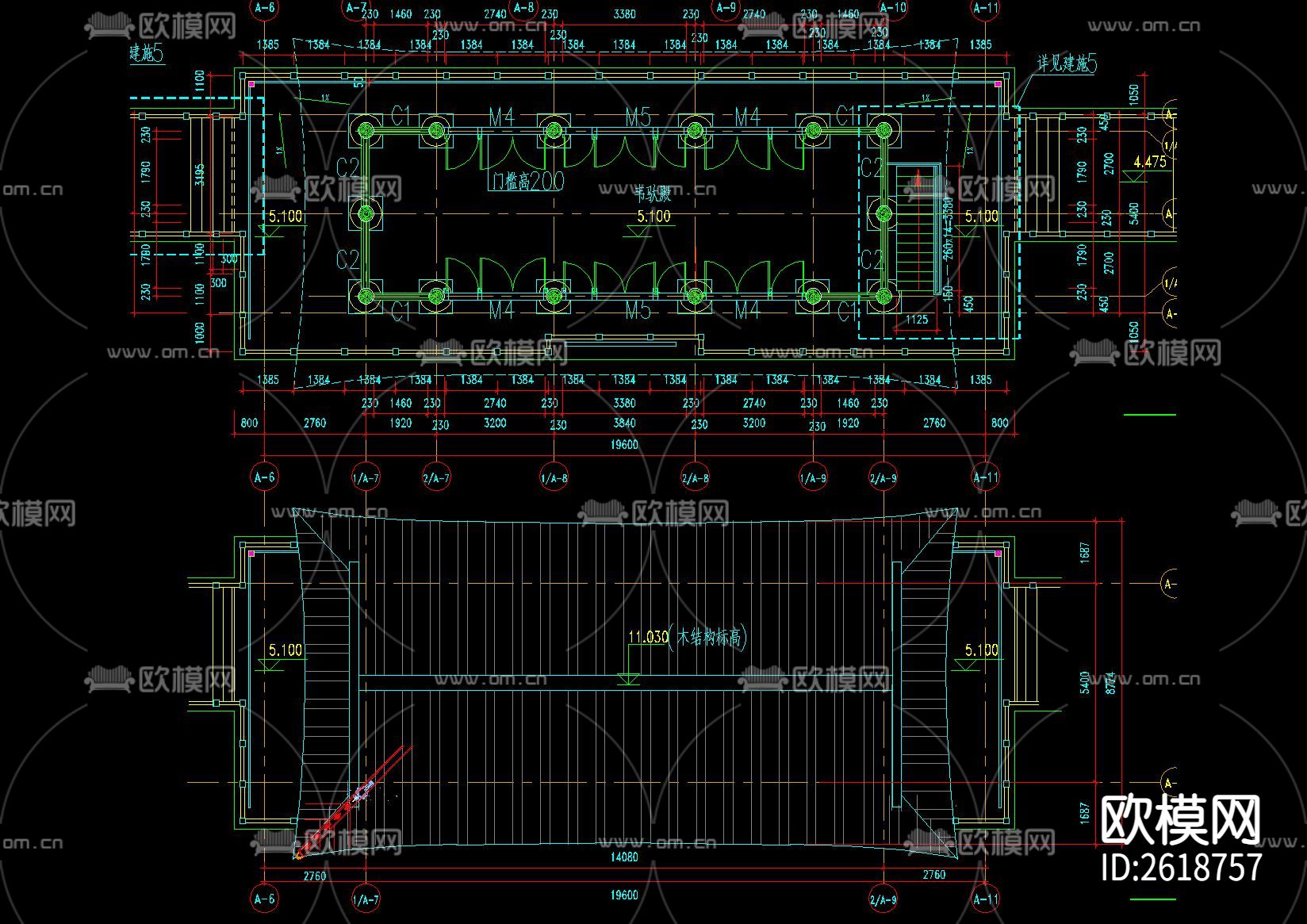 中式仿古山门CAD施工图下载（渲染图4）