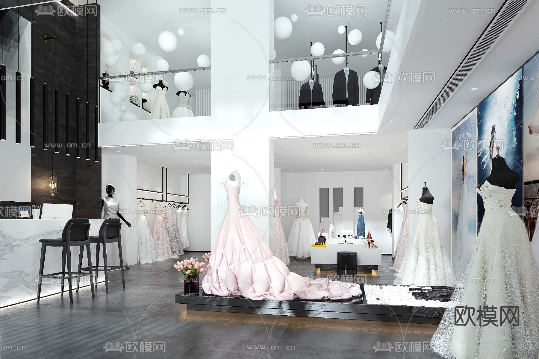 现代婚纱店su模型下载（渲染图1）