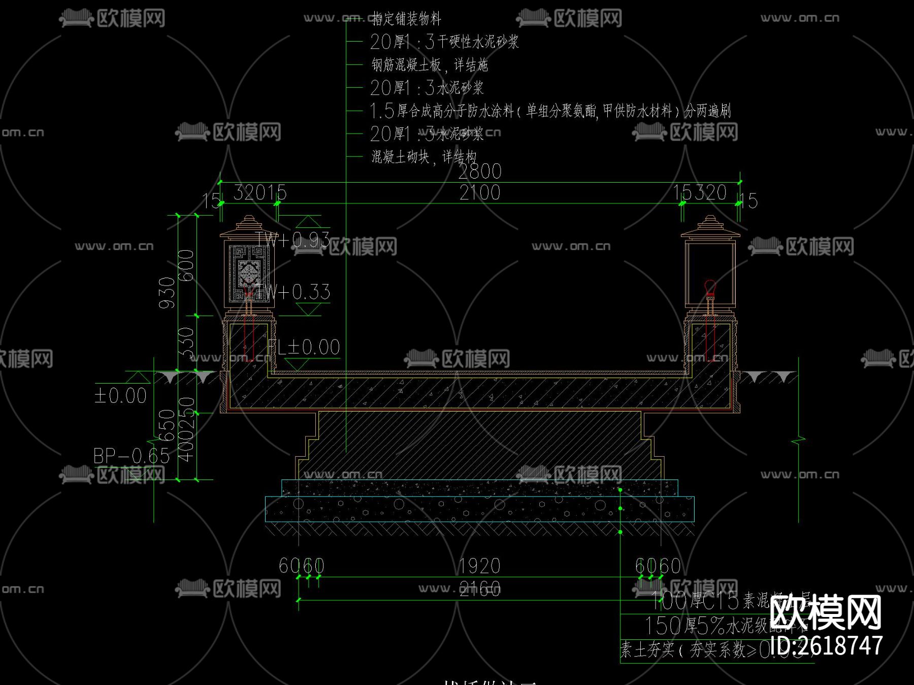新中式国风栈桥CAD施工图下载（渲染图4）