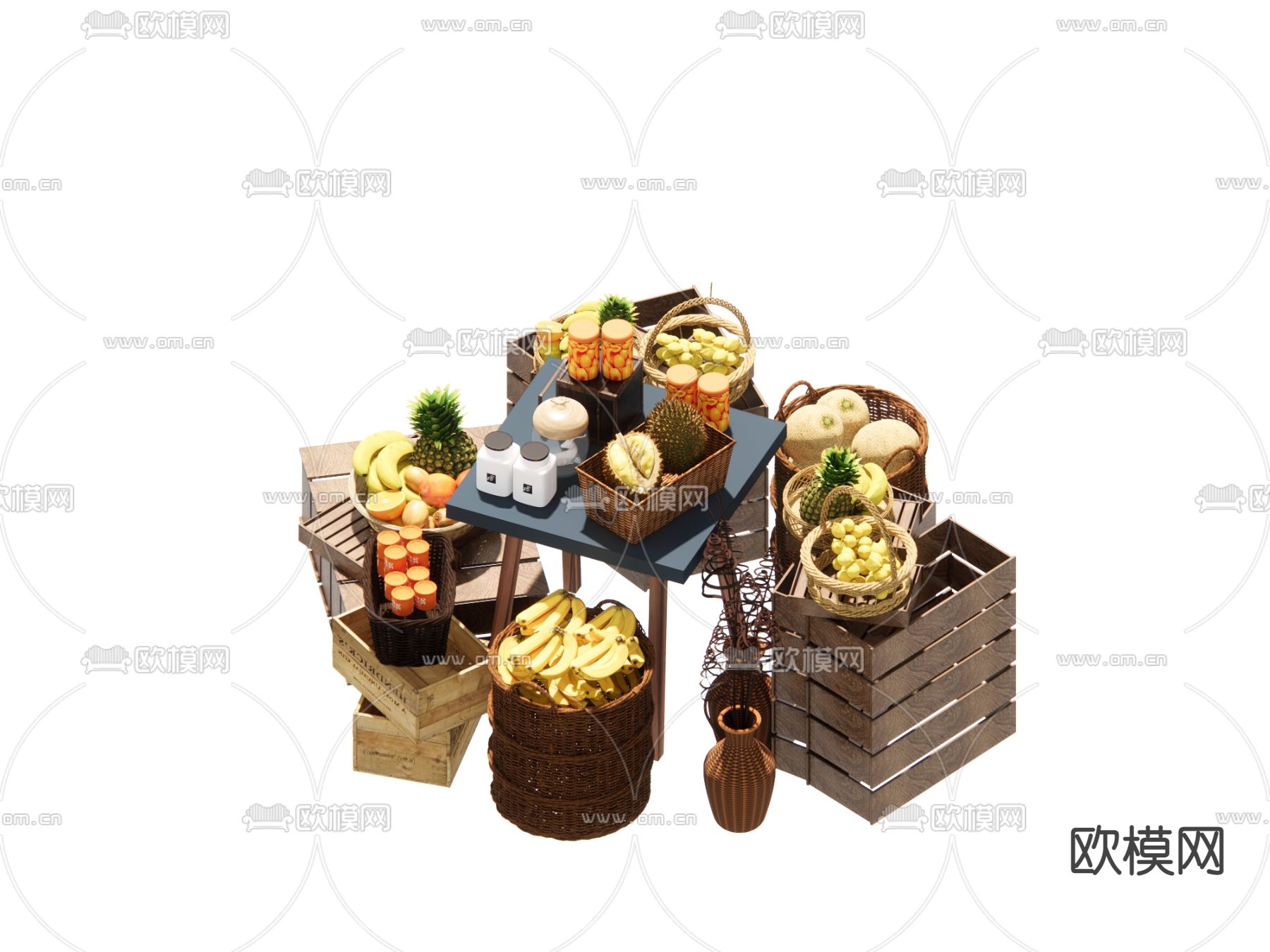 现代水果店展示柜su模型下载（渲染图1）