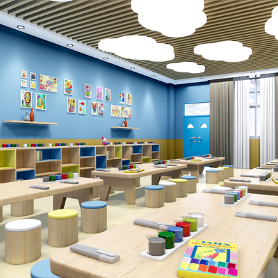  现代幼儿园 美术教室su模型 