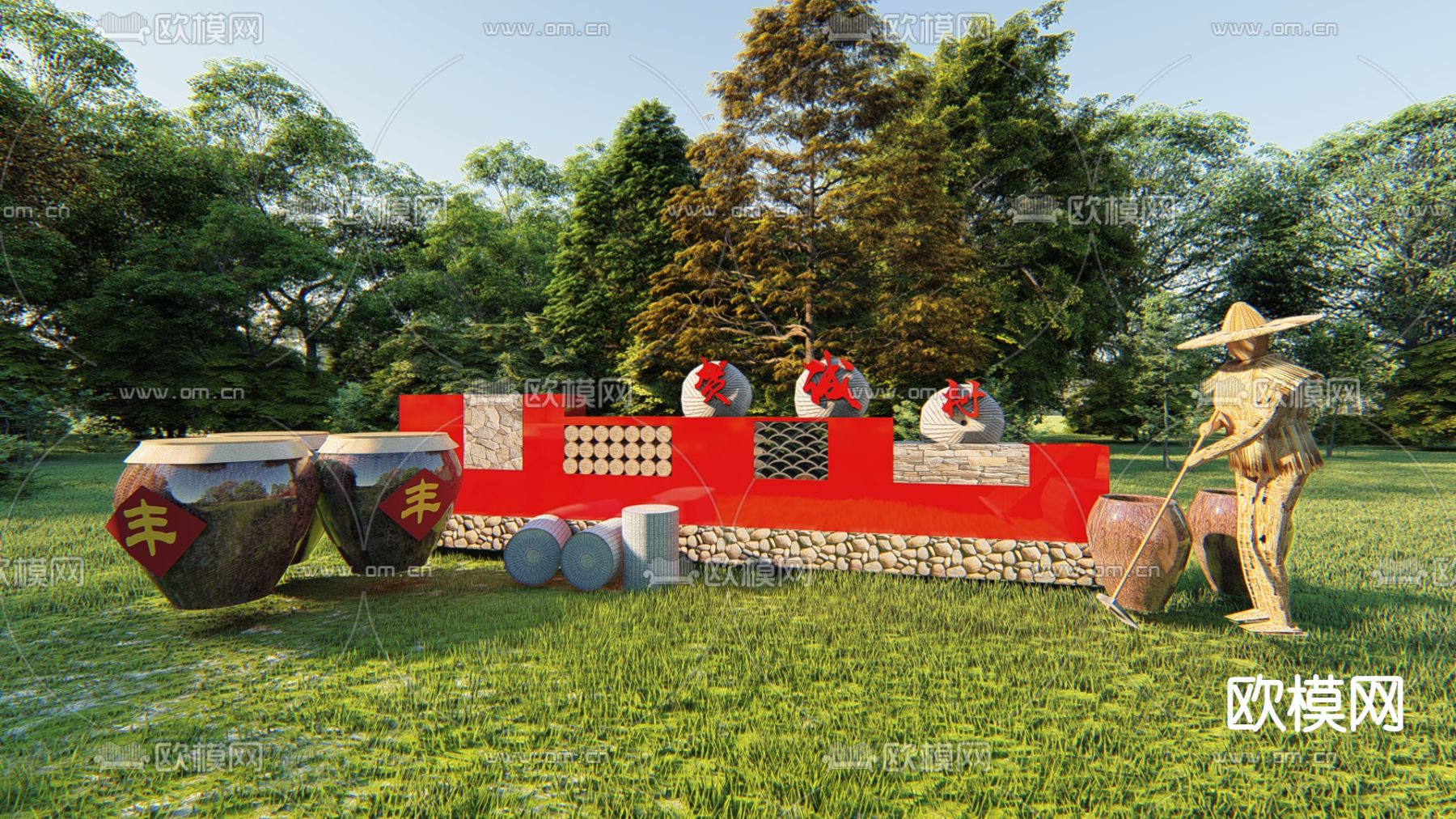 现代红色文化雕塑su模型