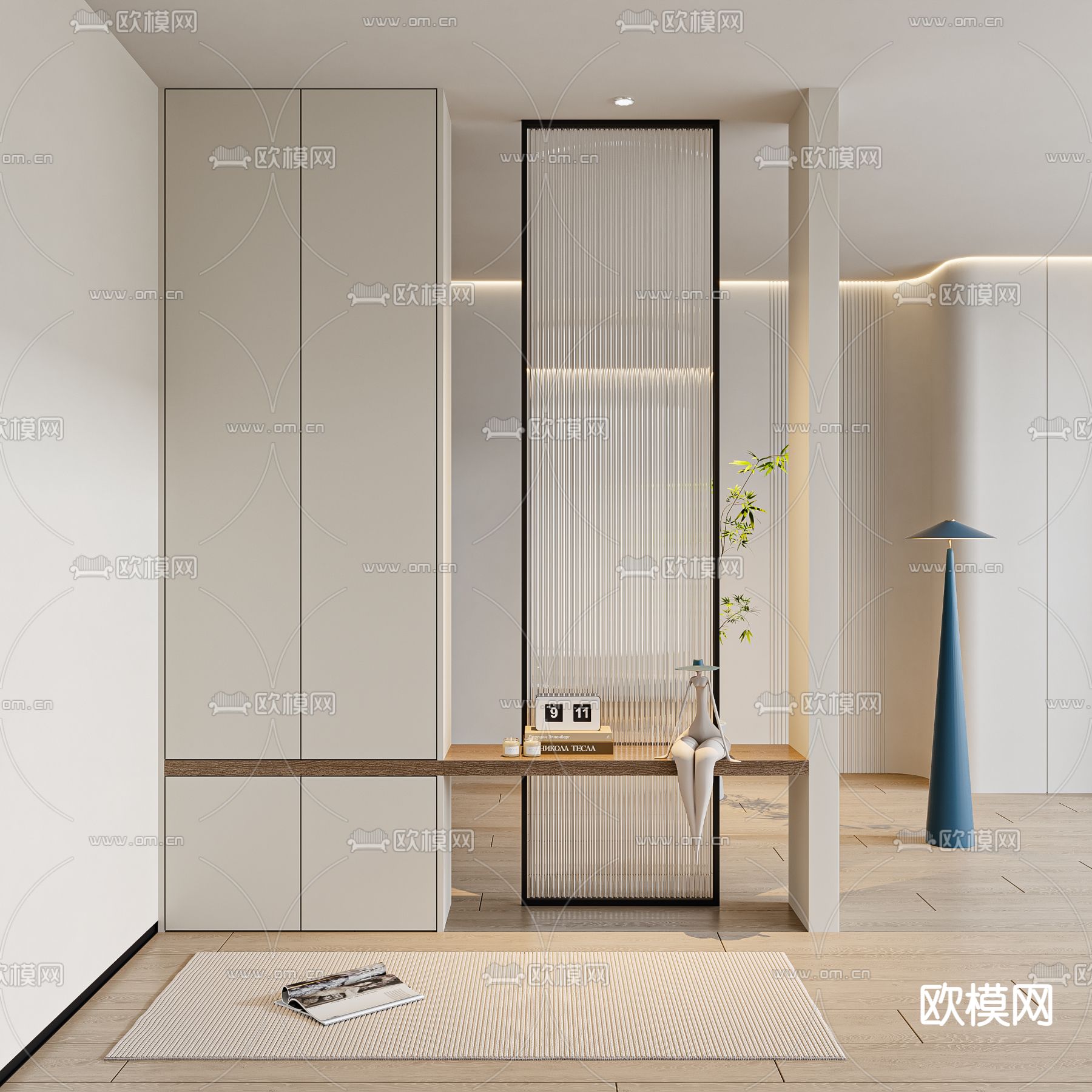 奶油风鞋柜 玄关隔断3d模型下载