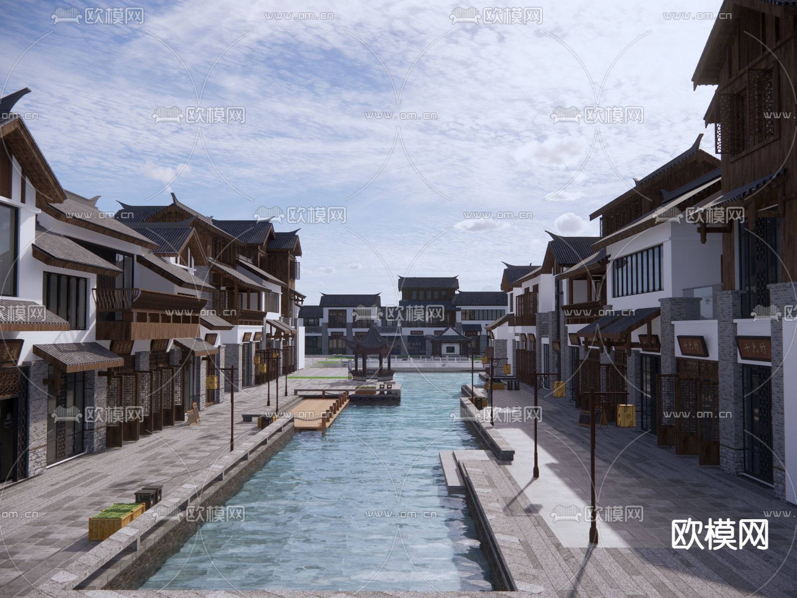 中式商业街su模型下载（渲染图1）